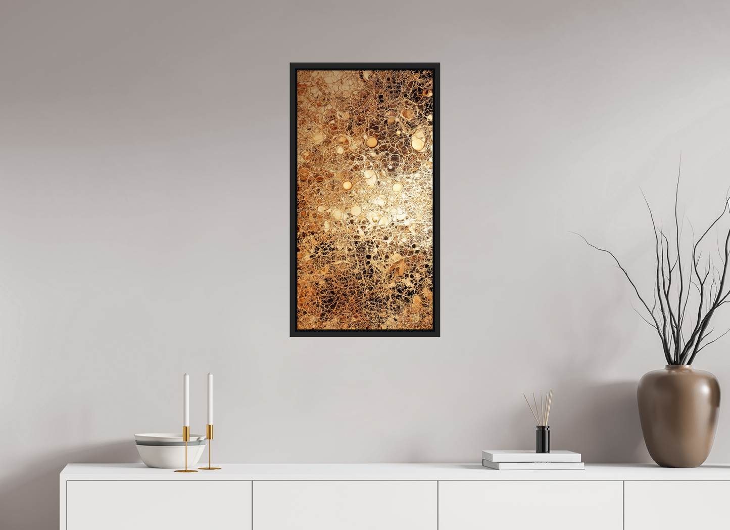 16 x 30.6″, Fine Art Print on Aluminum Dibond with Boarder Gold Leather
