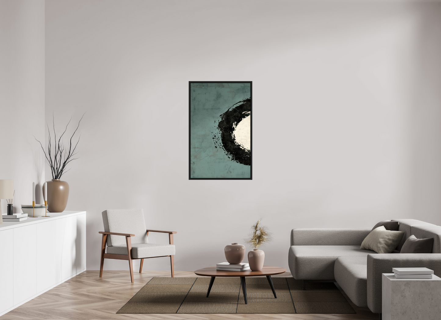 28 x 44.4″, Fine Art Print on Aluminum Dibond with Boarder Abstract Paint Brush Circle Left