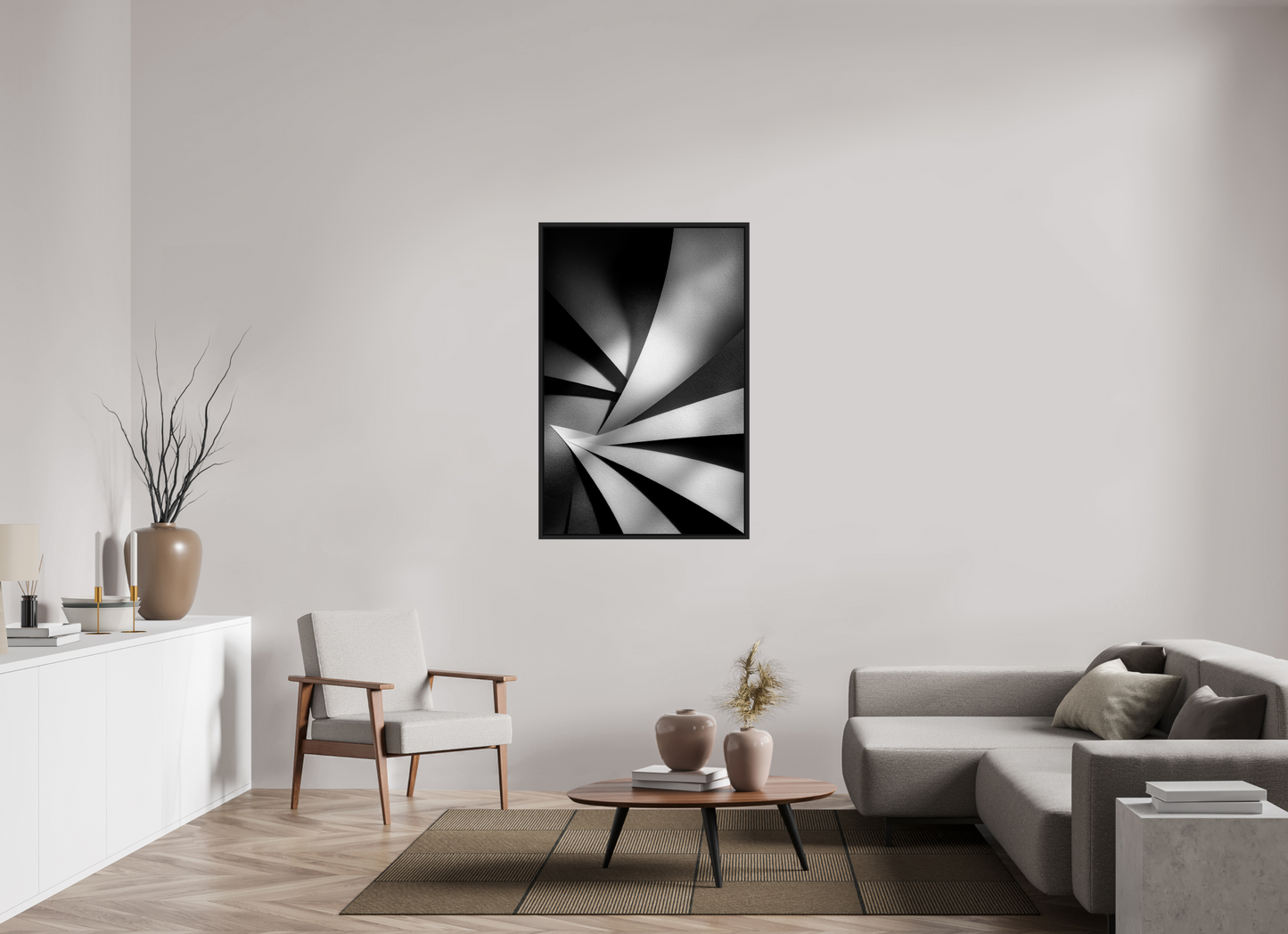 32 x 49″, Fine Art Print on Aluminum Dibond with Boarder Abstract B&W 2