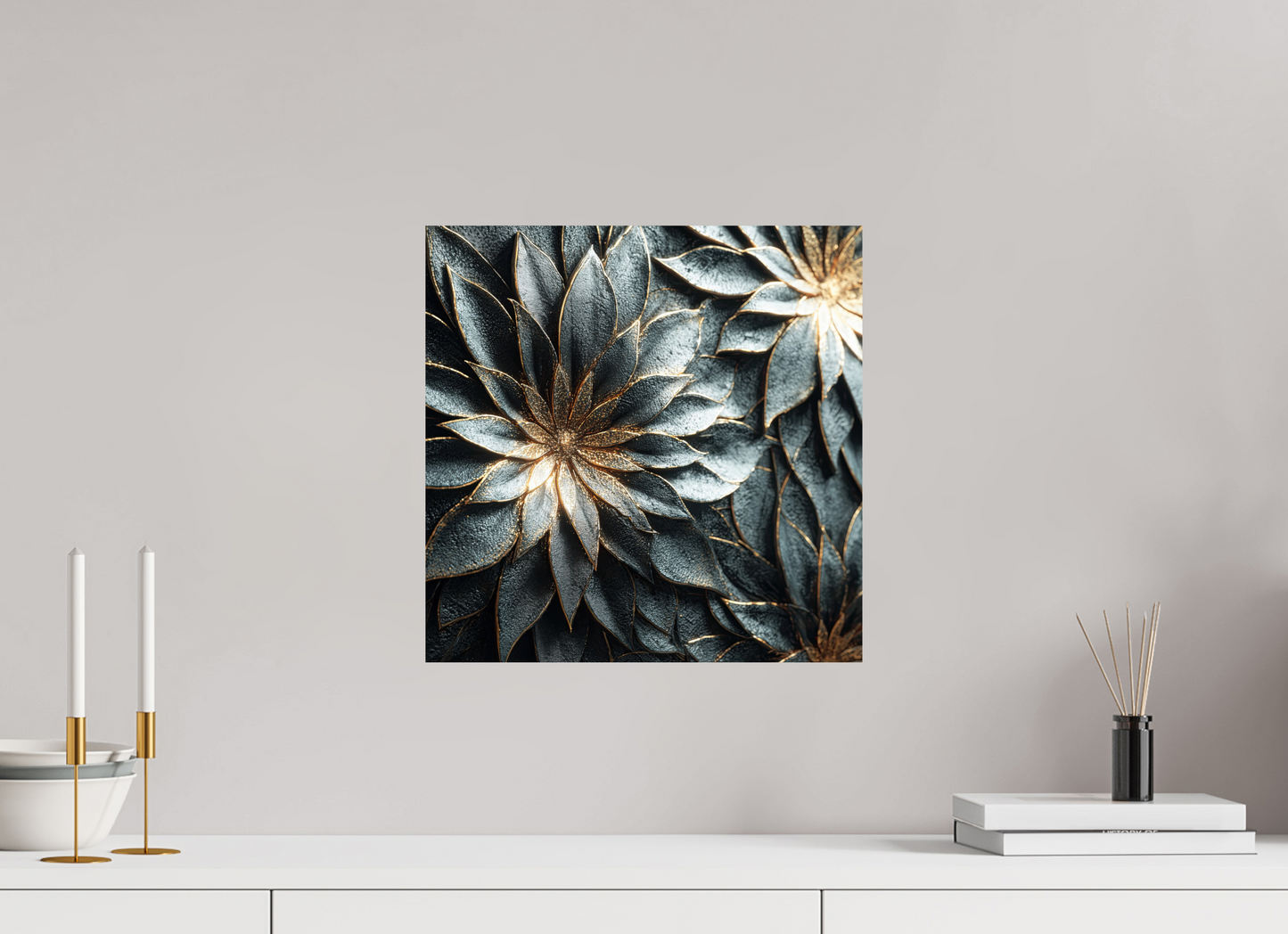 15 x 15″, Fine Art Print On Aluminum Dibond Modern Flowers