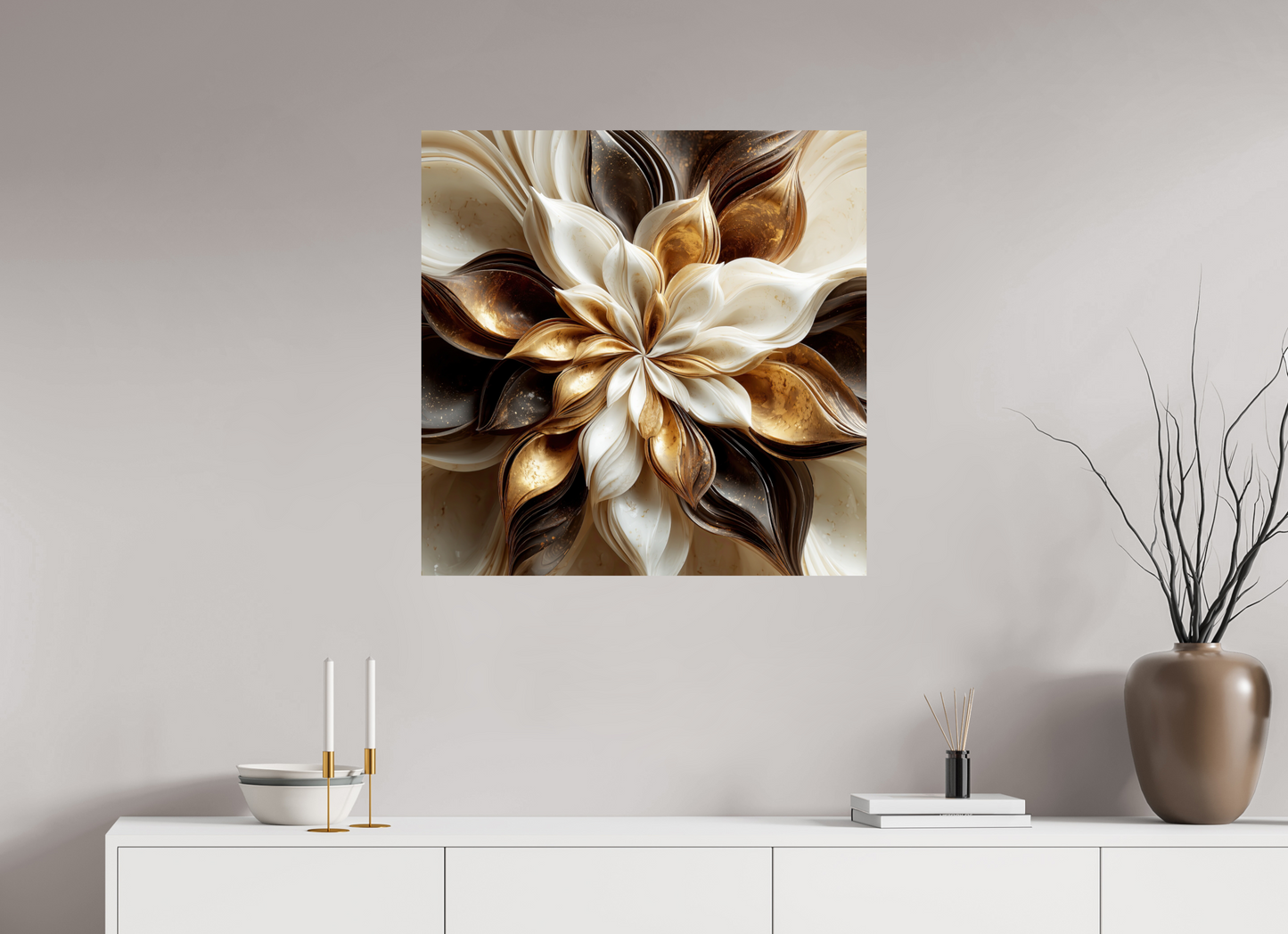30 x 30″, Fine Art Print On Aluminum Dibond Coffee Marble Flower