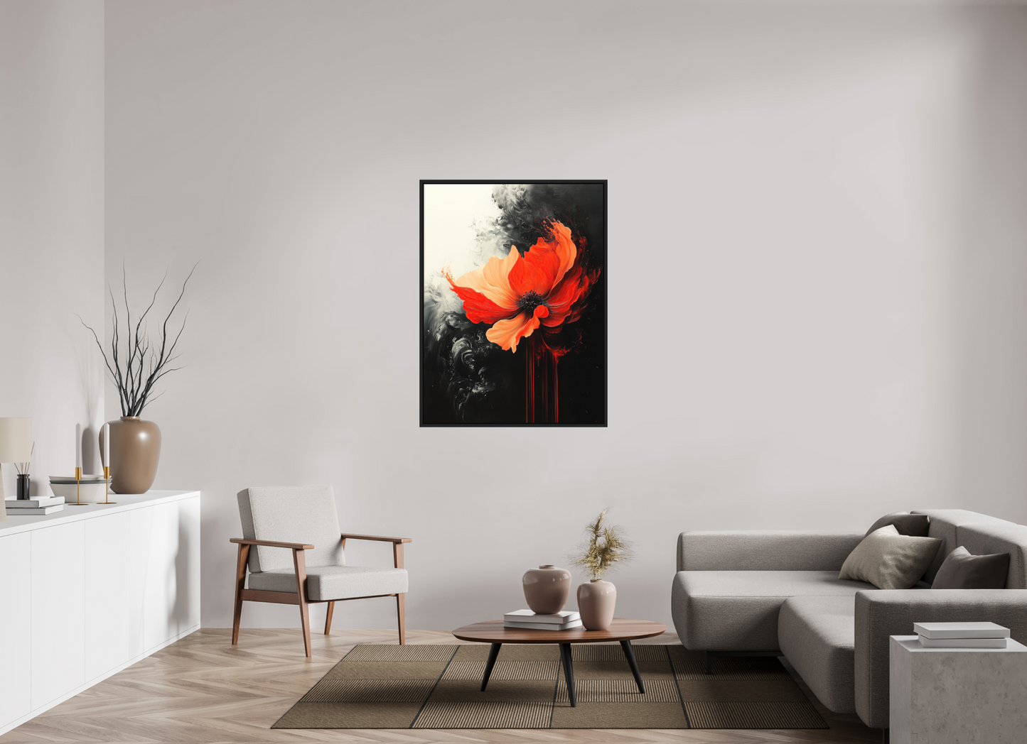 36 x 48″, Photo Print on Aluminum Backing with boarder Red Flower