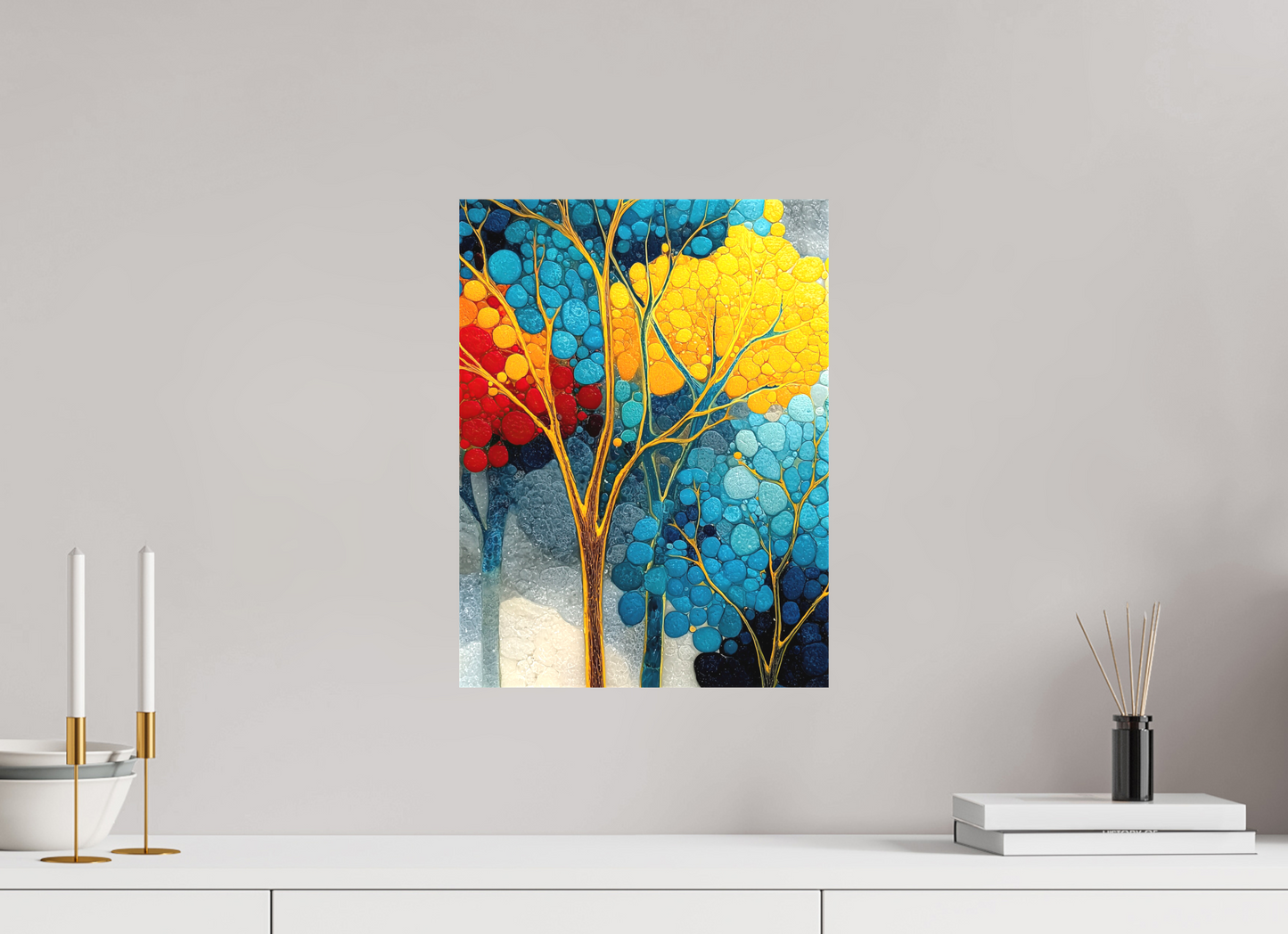 12 x 16″, Textile on Canvas City Trees