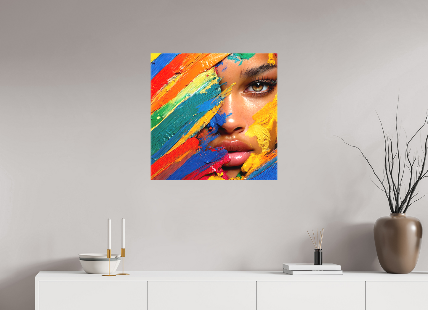 25 x 25″, Textile on Canvas Paintress