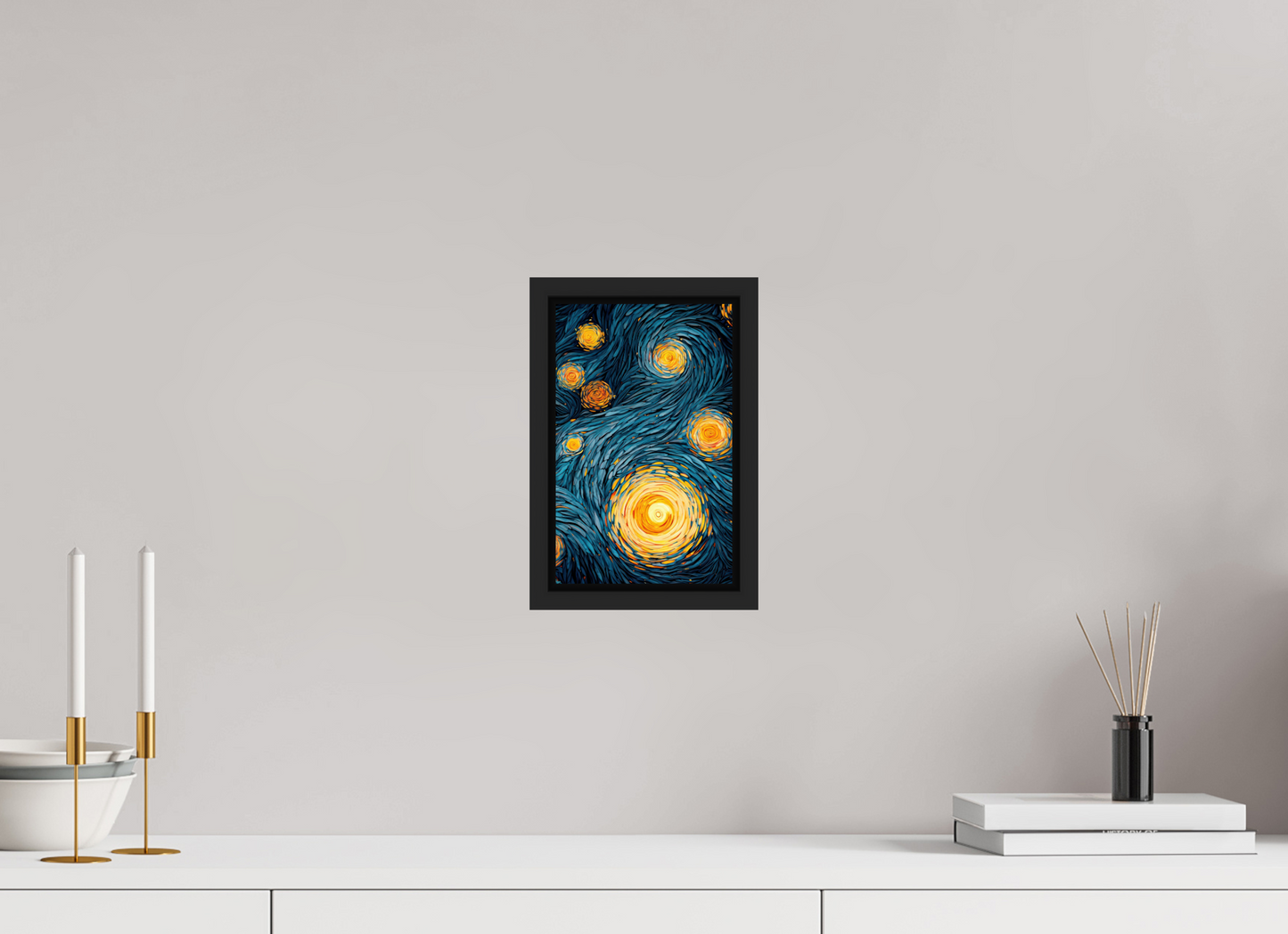 6 x 9.5″, Fine Art Print on Aluminum Dibond with Boarder Abstract Blue & Yellow Swirls 2