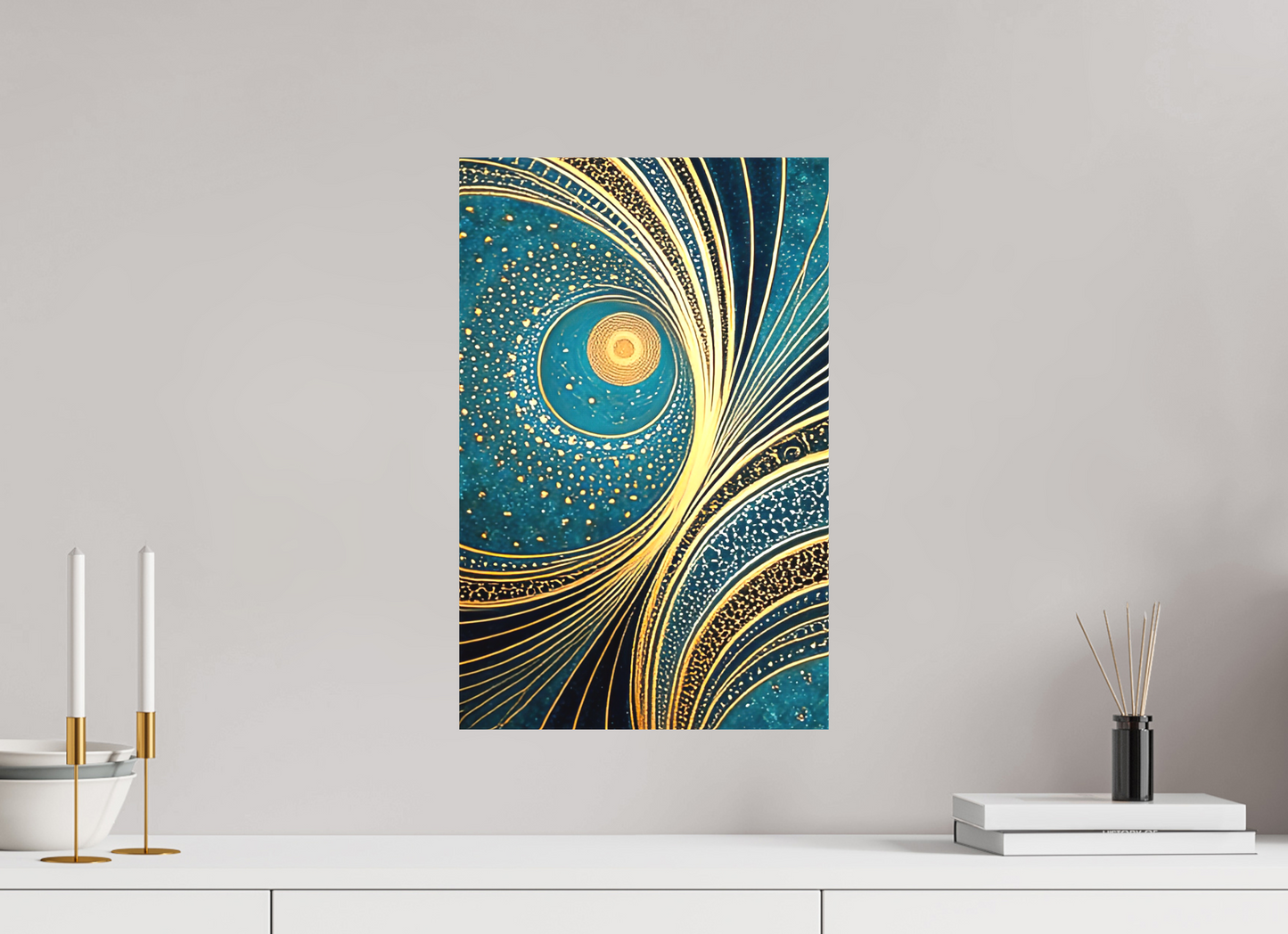 12 x 18.8″, Textile on Canvas Art Deco Teal 3