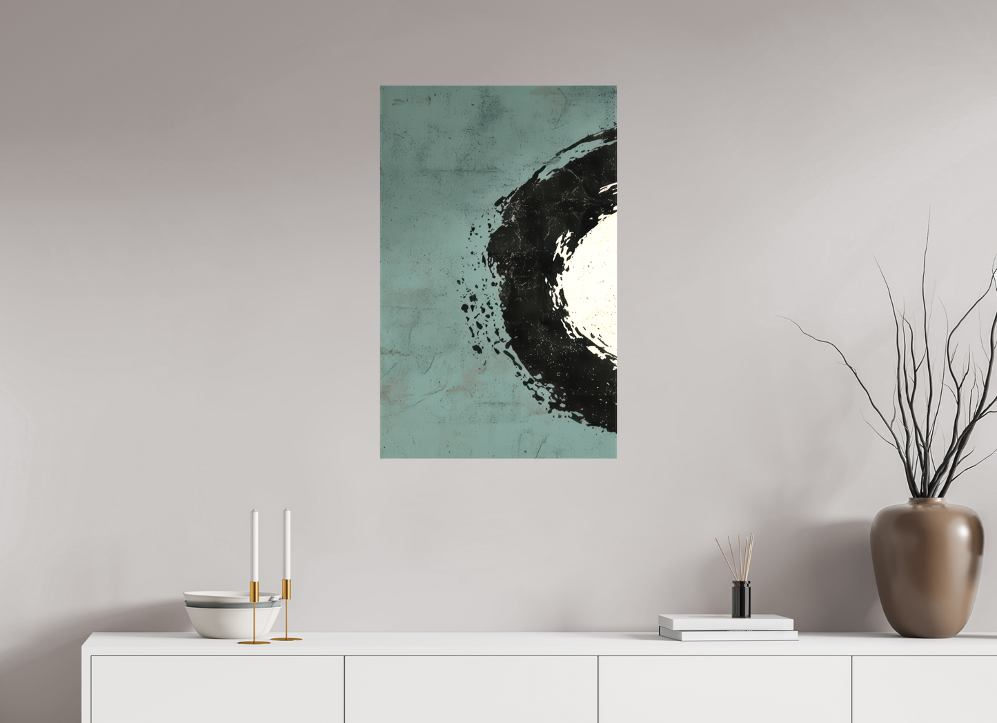 20 x 31.7″, Textile on Canvas Abstract Paint Brush Circle Left