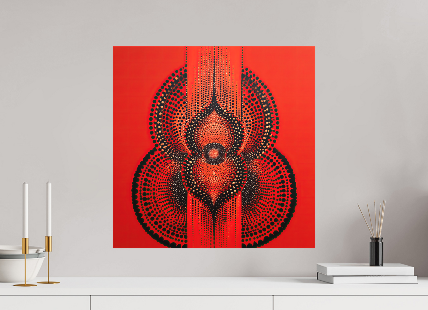 20 x 20″, Textile on Canvas Abstract Gourd