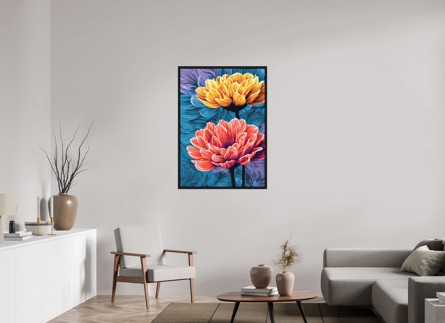 31 x 43.3″, Photo Print on Aluminum Backing with boarder Warm Flowers