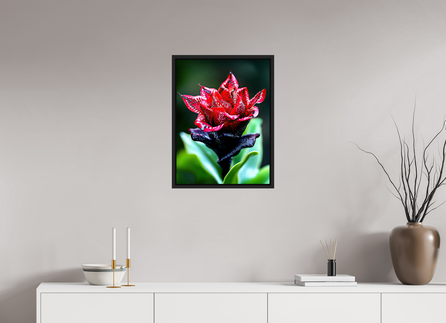 18 x 24″, Fine Art Print on Aluminum Dibond with Boarder Red Zebra Flower