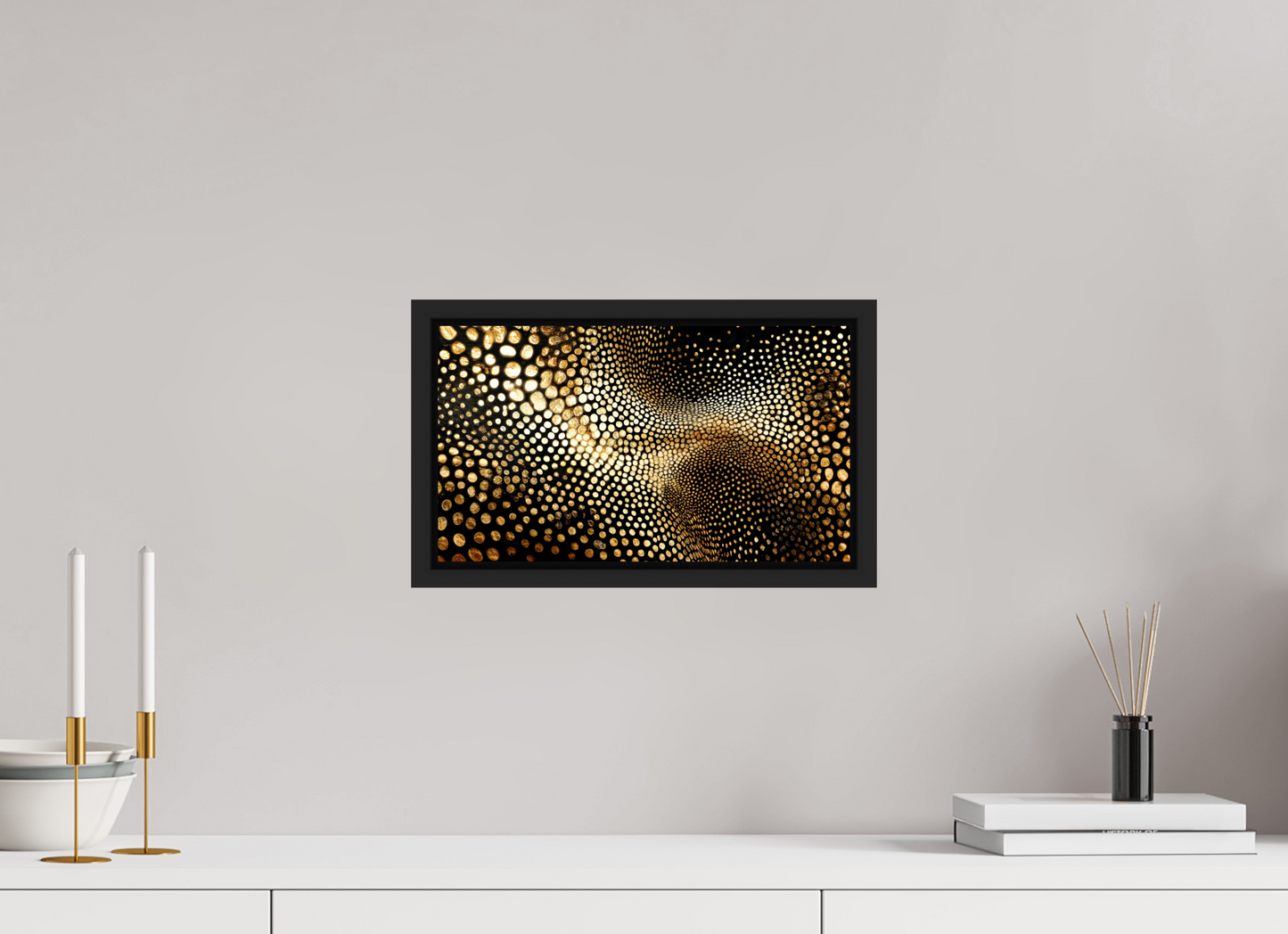 14 x 8″, Fine Art Print on Aluminum Dibond with Boarder Gold Dot Wave