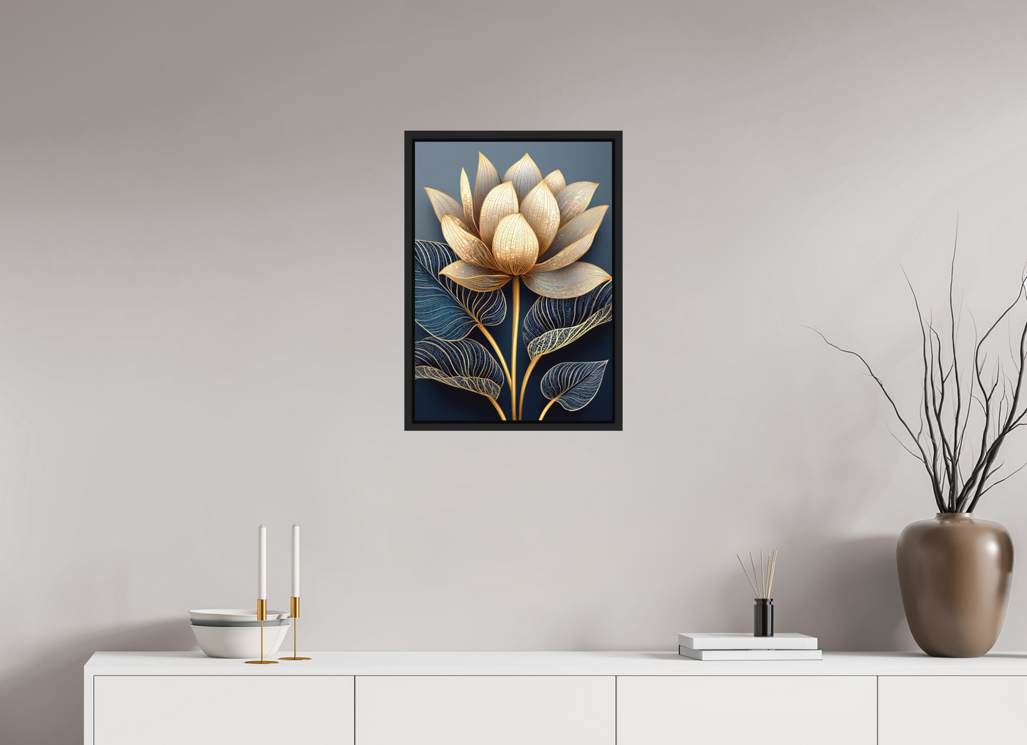 ISO A2 (42 x 59,4 cm), Photo Print on Aluminum Backing with boarder Art Deco Lotus Flower