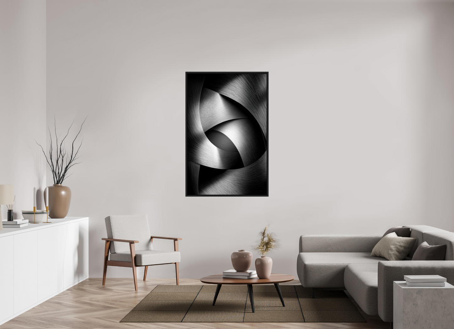 36 x 55″, Fine Art Print on Aluminum Dibond with Boarder Abstract B&W 4