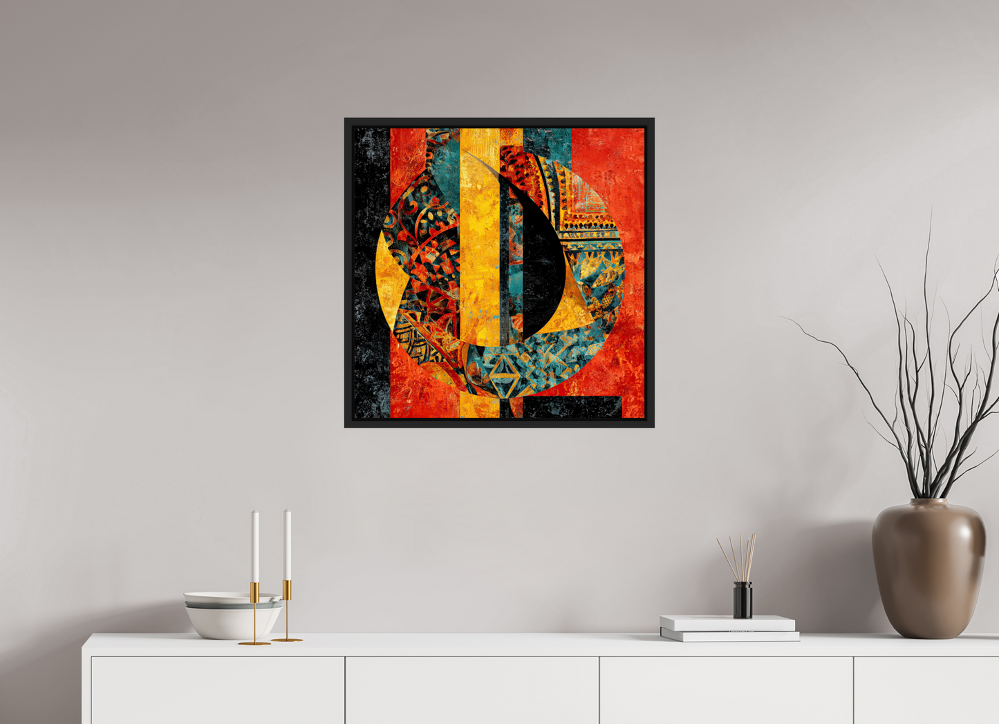 25 x 25″, Fine Art Print on Aluminum Dibond with Boarder Tribal Circle 2