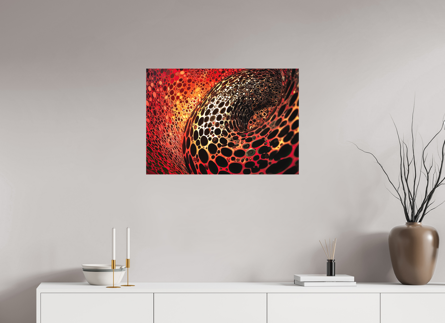 29 x 20″, Textile on Canvas Red Leopard