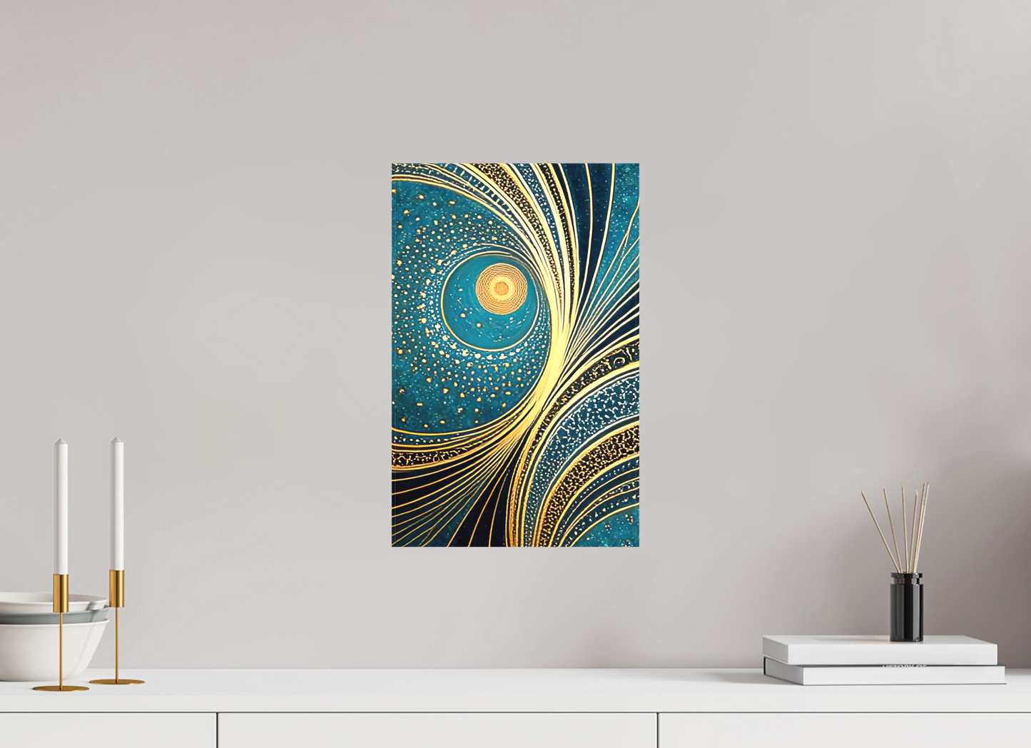 10 x 15.7″, Textile on Canvas Art Deco Teal 3