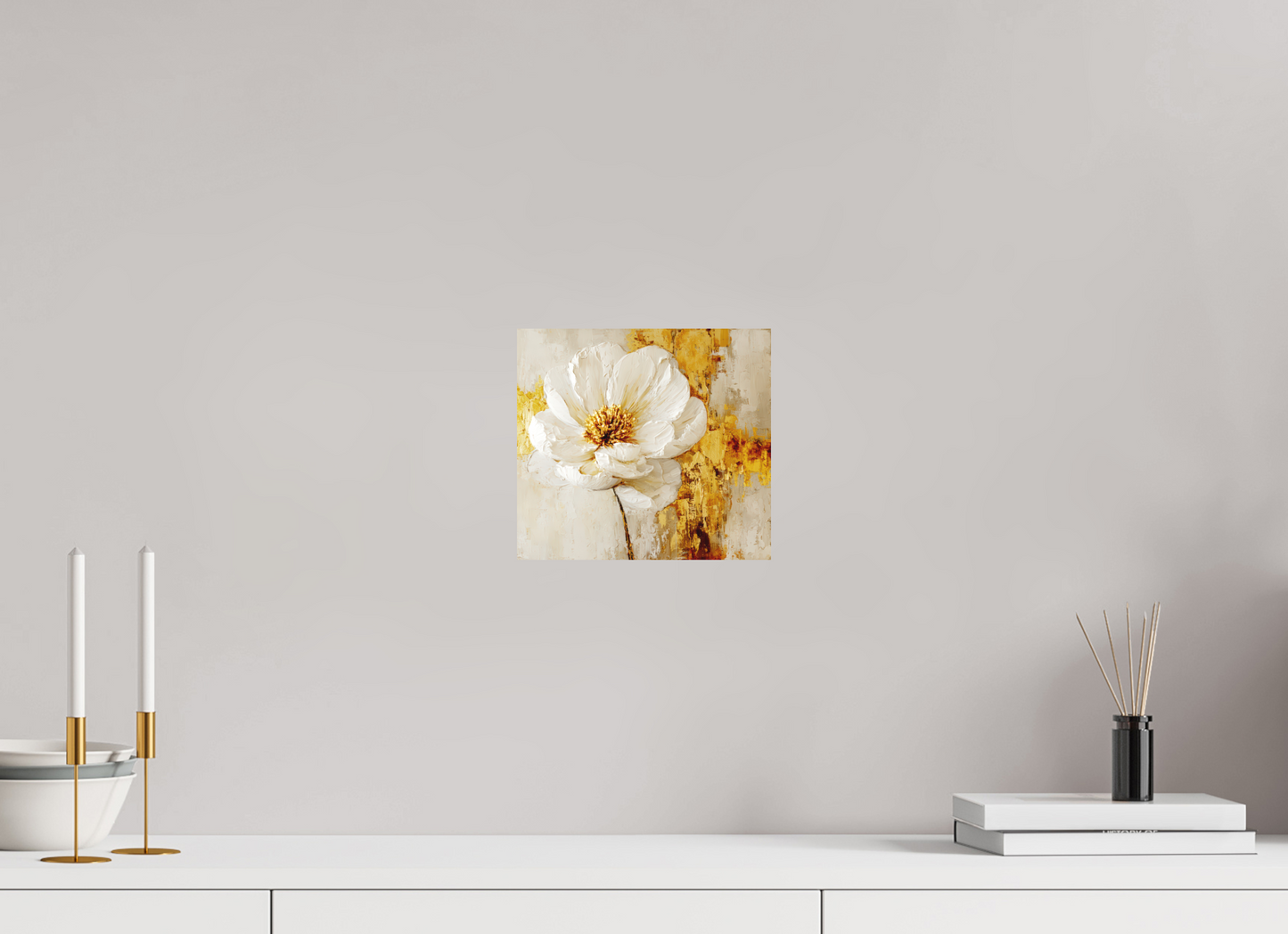 8.8 x 8″, Photo Print on Aluminum Backing White and Gold Flower 3