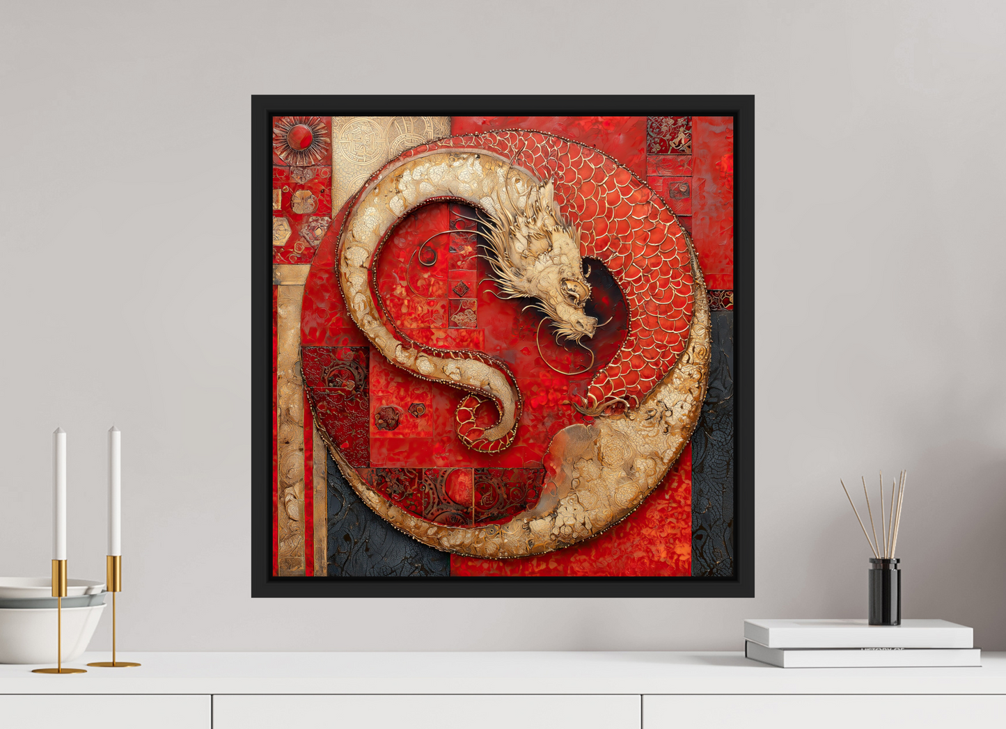20 x 20″, Fine Art Print on Aluminum Dibond with Boarder Chinese Dragon