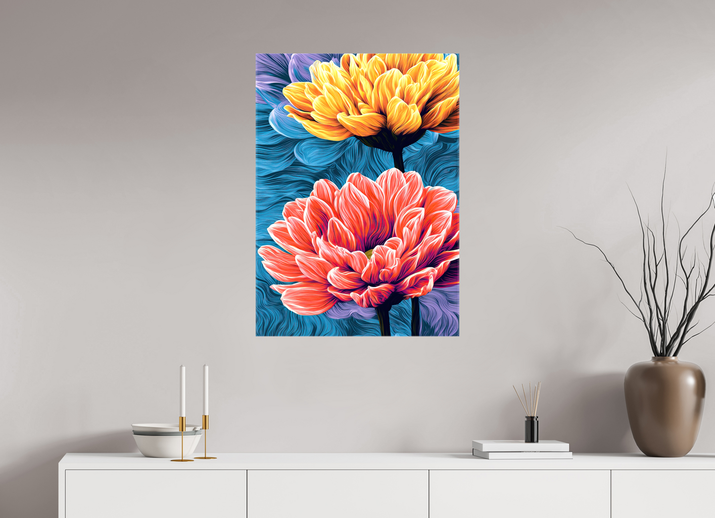 24 x 33.5″, Glossy Canvas Warm Flowers