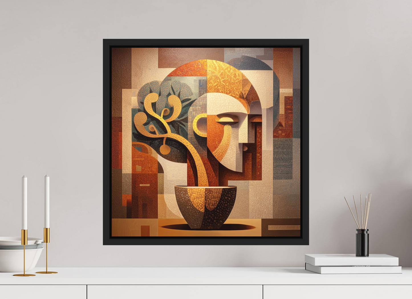 20 x 20″, Photo Print on Aluminum Backing with boarder Abstract Pot Head