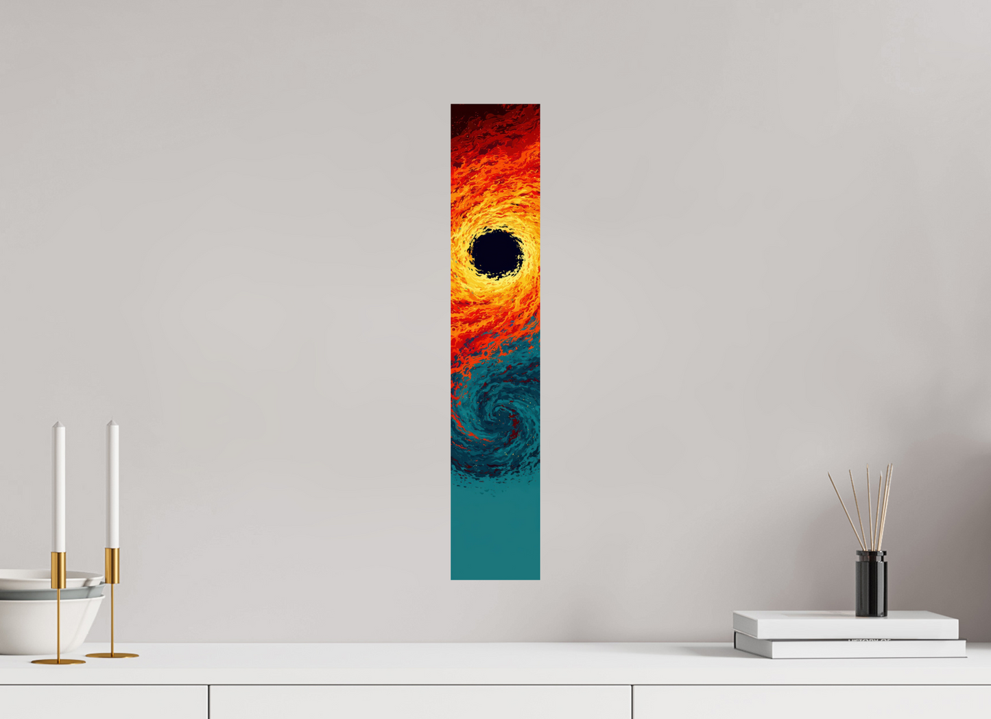 4 x 21.4″, Fine Art Print On Aluminum Dibond Abstract Fire & Ice Swirl