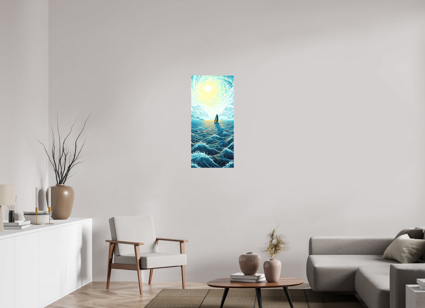 16 x 35″, Textile on Canvas Sail to the Sun
