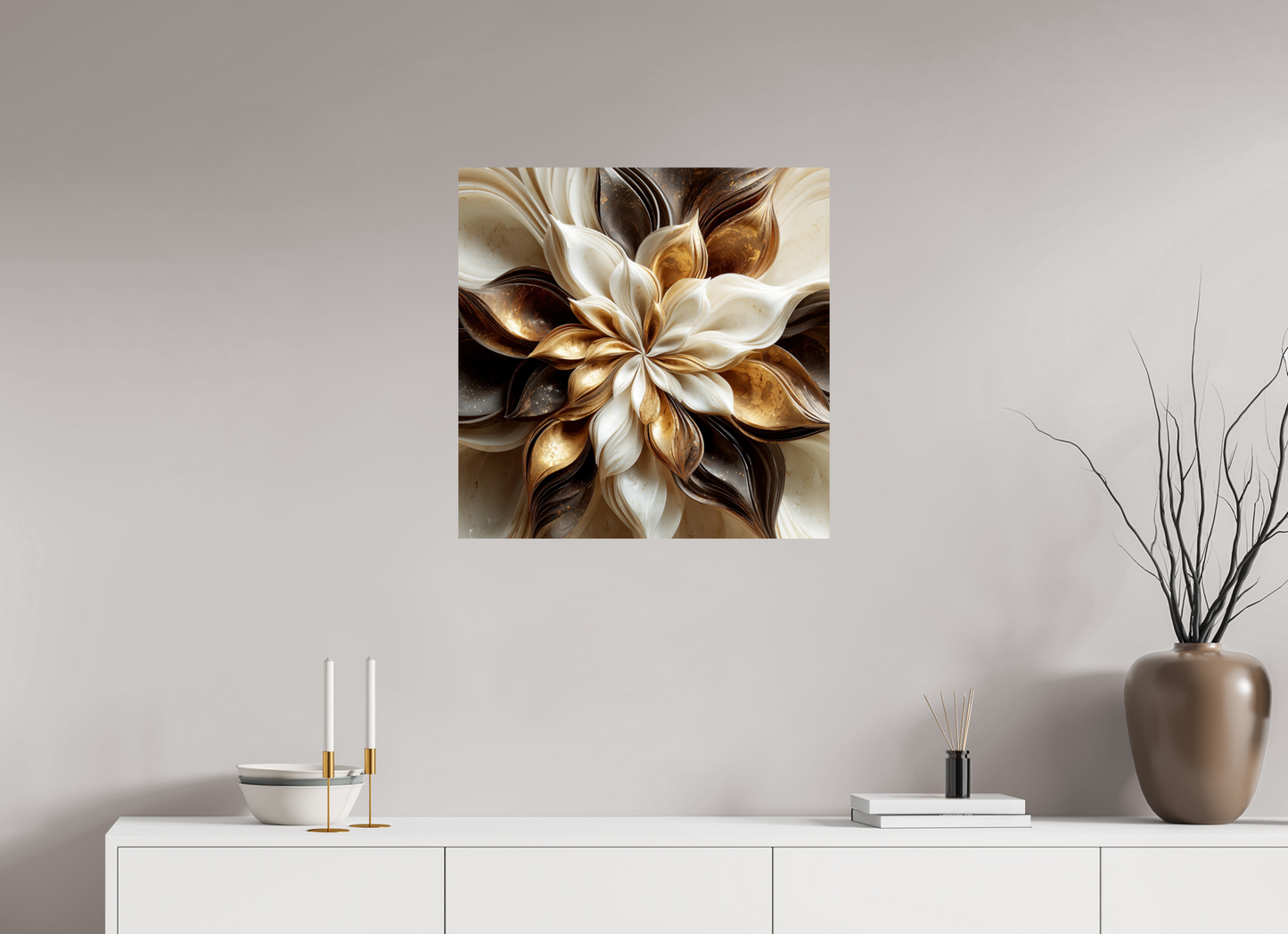 25 x 25″, Fine Art Print On Aluminum Dibond Coffee Marble Flower