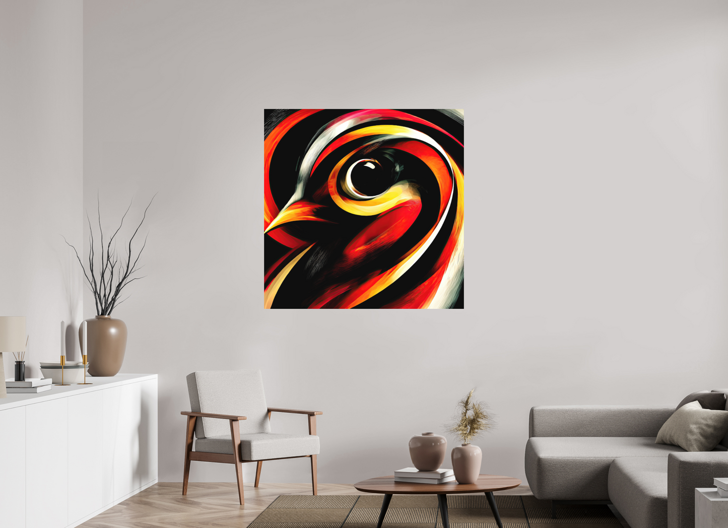 45 x 45″, Photo Print on Aluminum Backing Abstract Bird