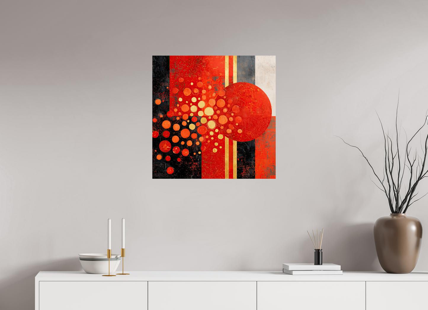 25 x 25″, Fine Art Print On Aluminum Dibond Abstract Red Dots