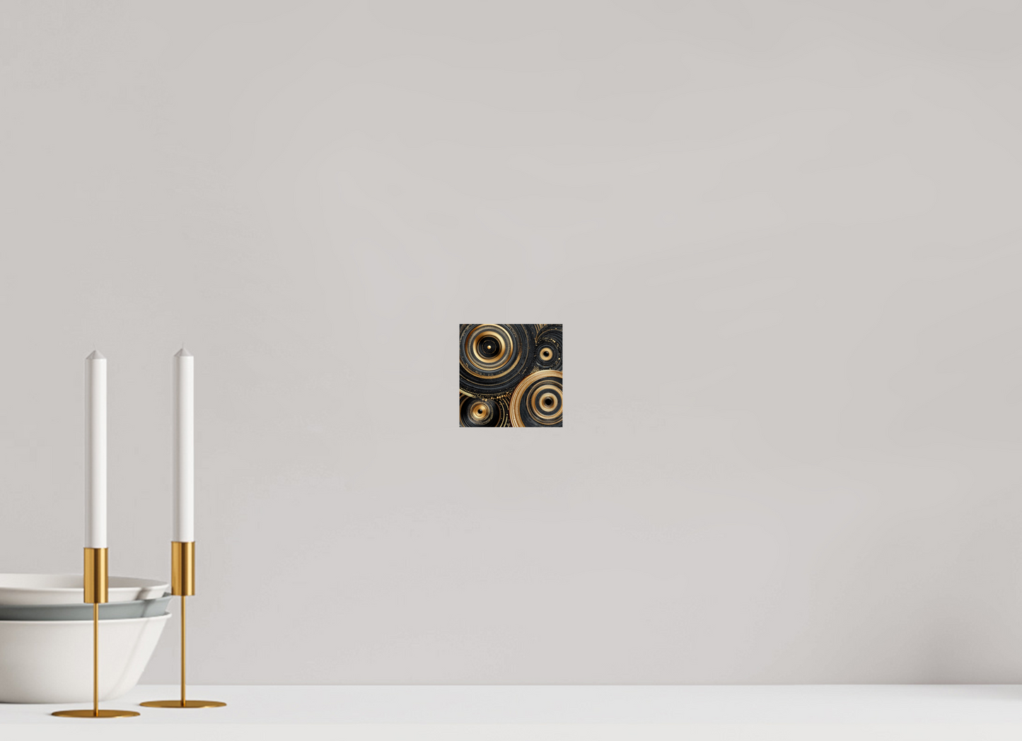 4 x 4″, Fine Art Print On Aluminum Dibond Gold & Black Circles