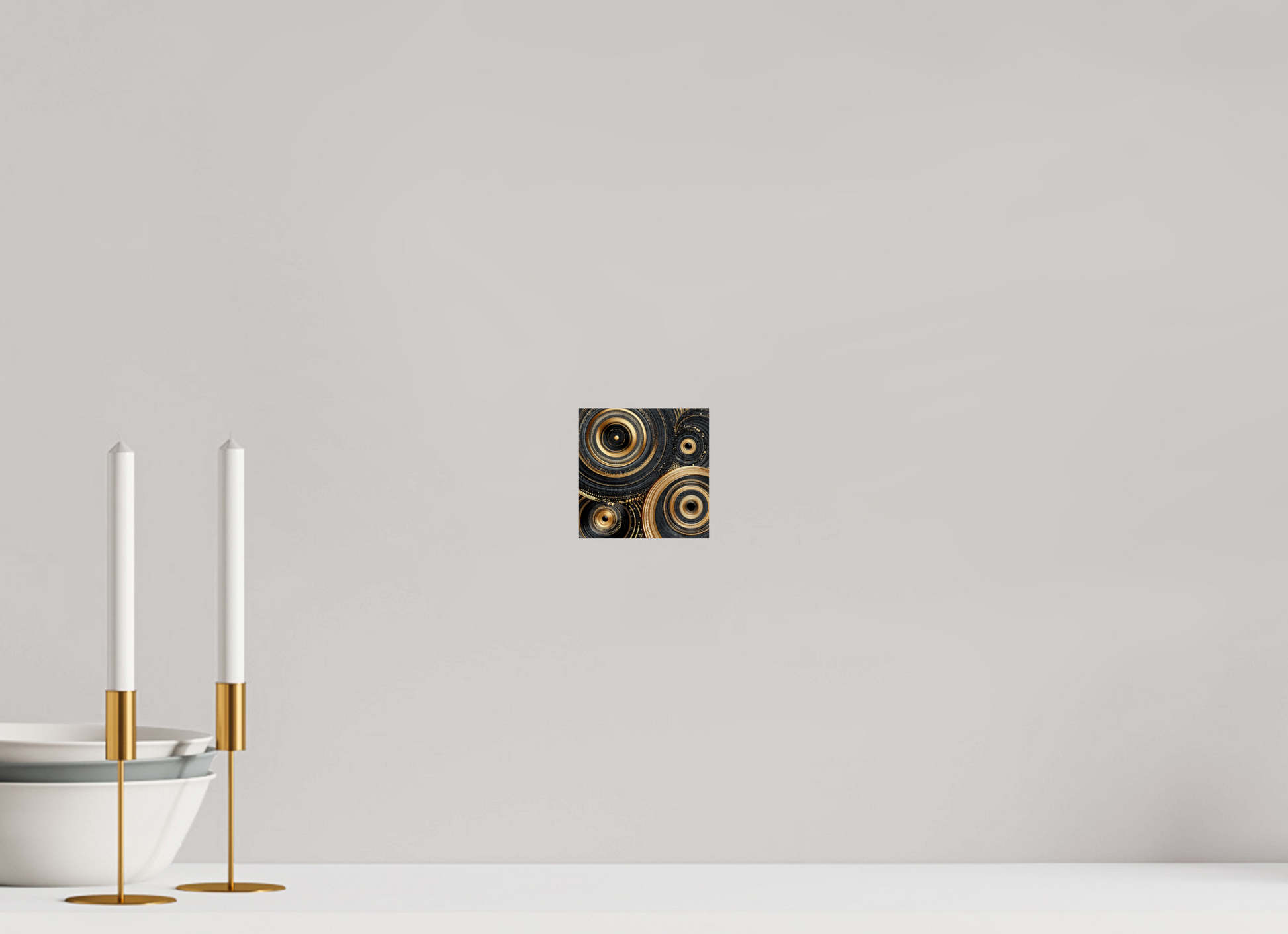 4 x 4″, Fine Art Print On Aluminum Dibond Gold & Black Circles