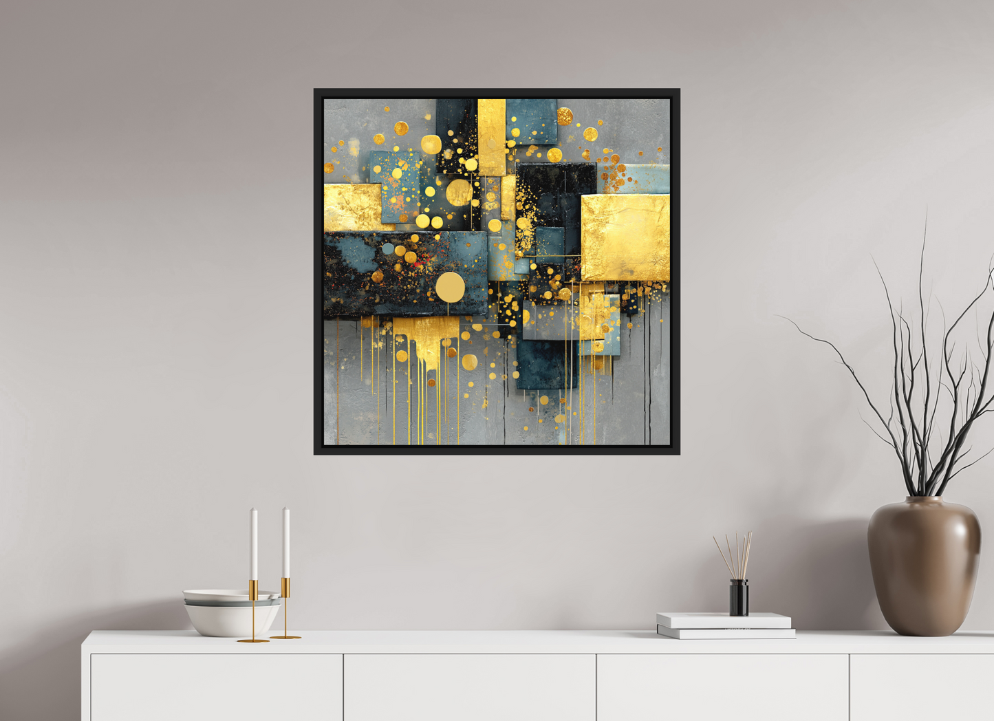 30 x 30″, Photo Print on Aluminum Backing with boarder Abstract Gold