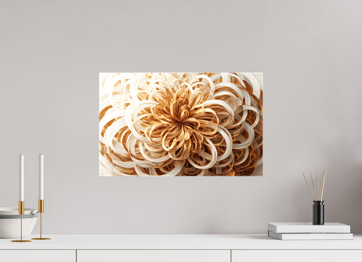 19.1 x 12″, Glossy Canvas Abstract Gold Flower