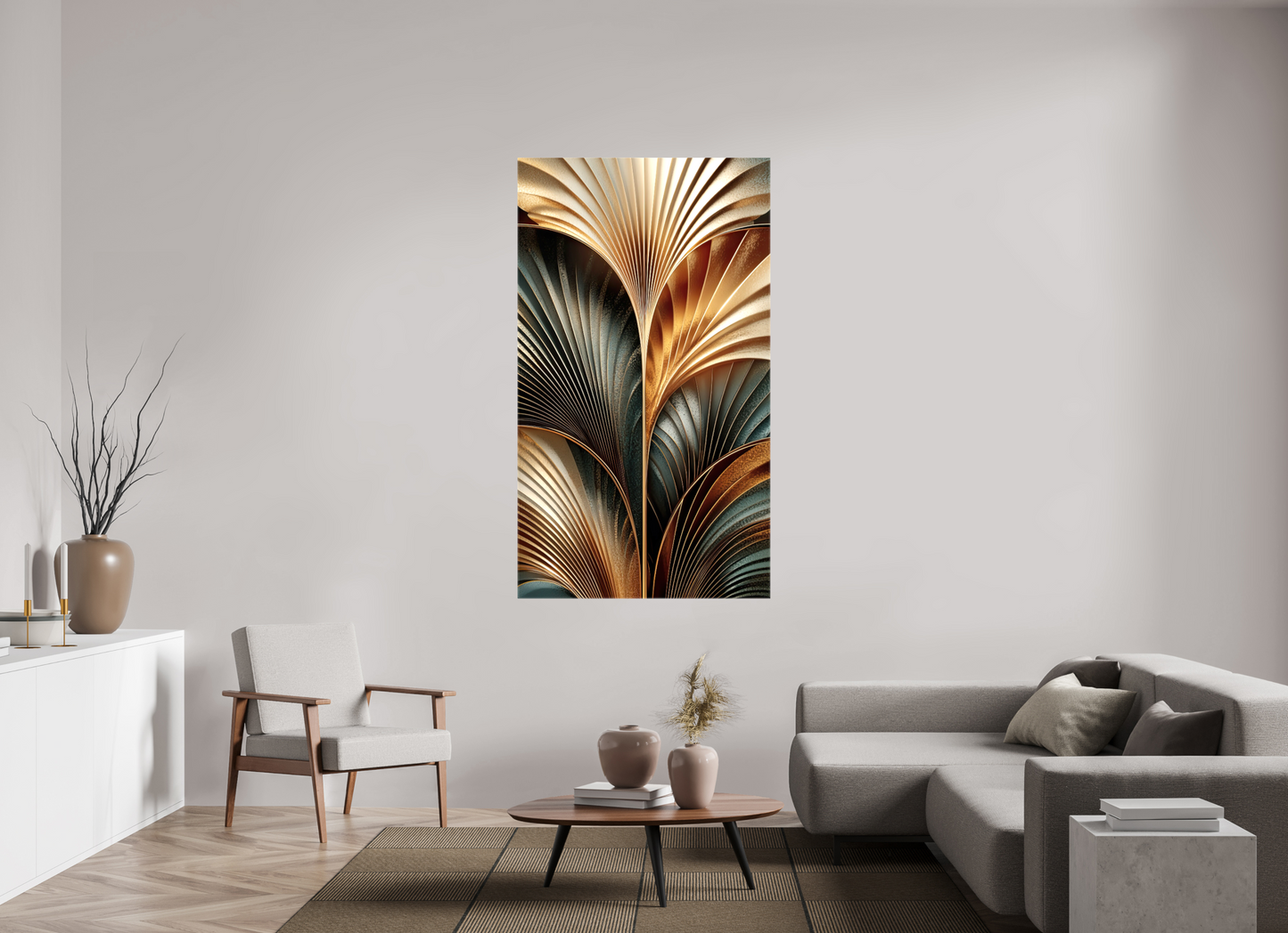39 x 68.4″, Glossy Canvas Art Deco Leaves 3