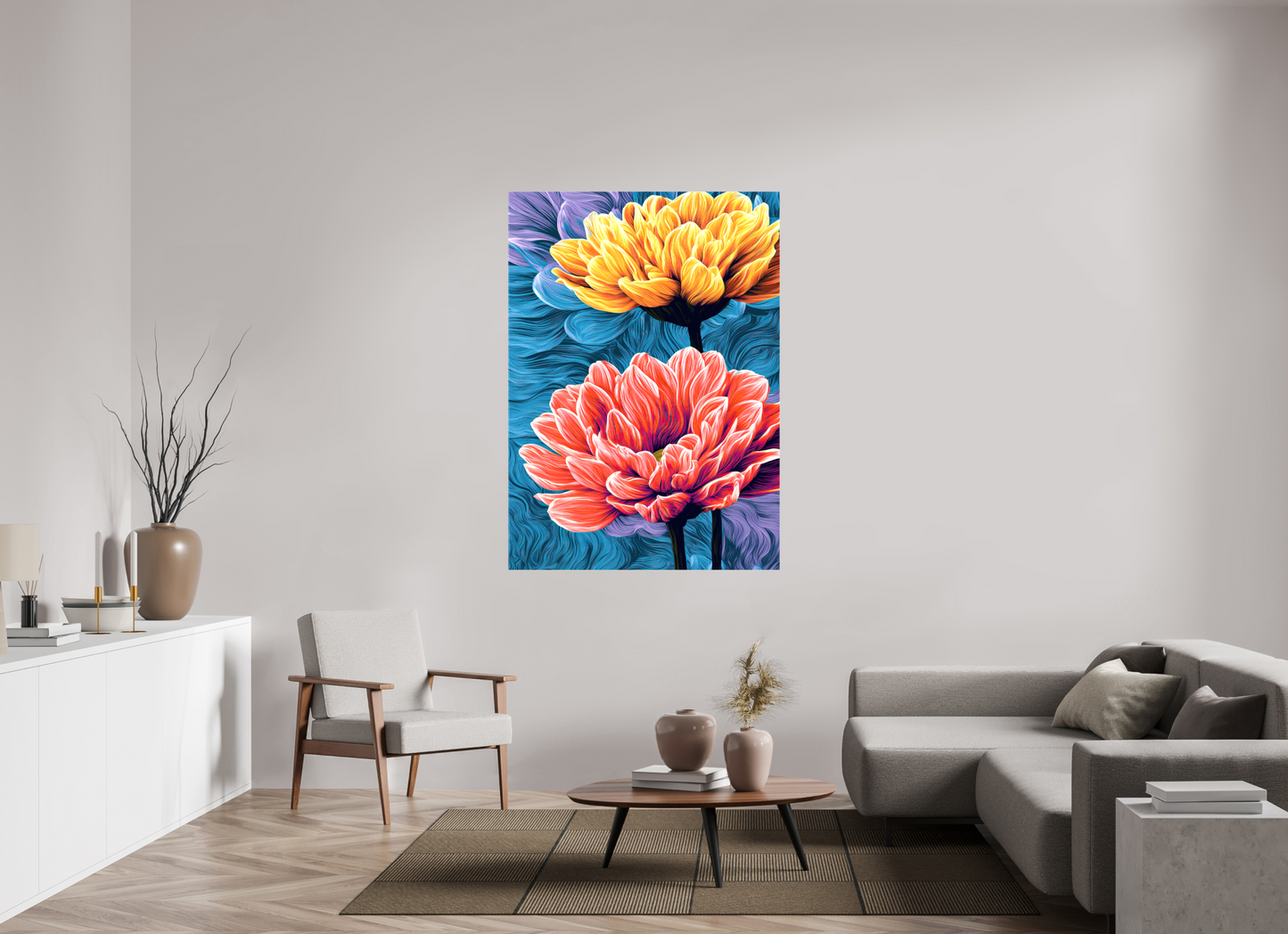 43 x 60.1″, Glossy Canvas Warm Flowers