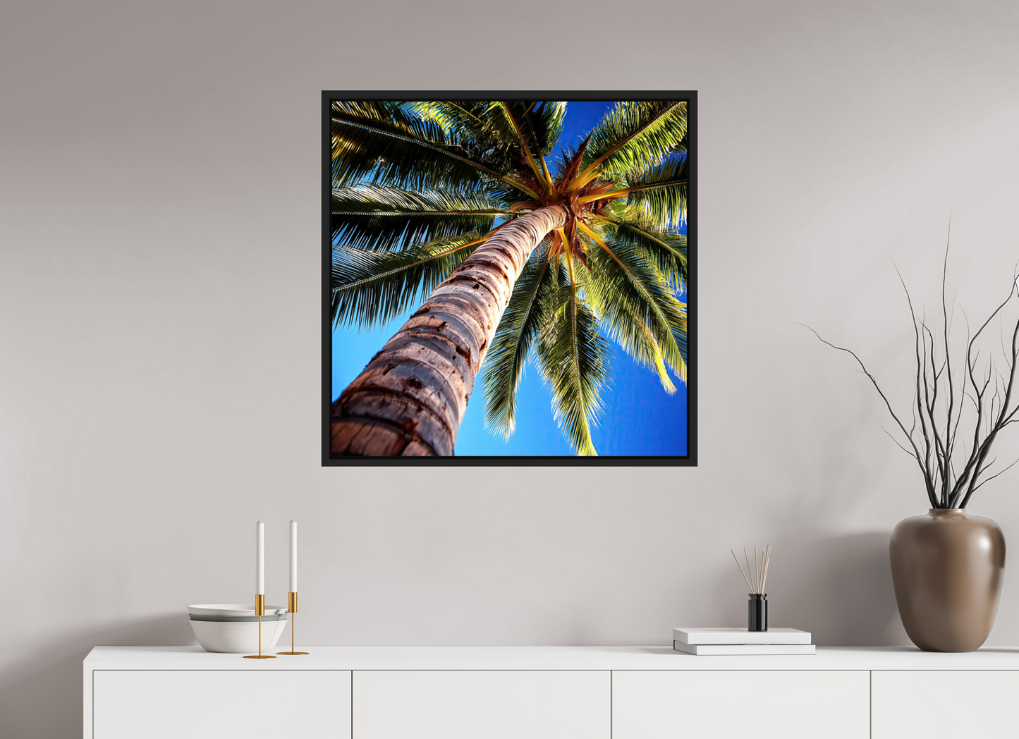 30 x 30″, Fine Art Print on Aluminum Dibond with Boarder Palm Tree