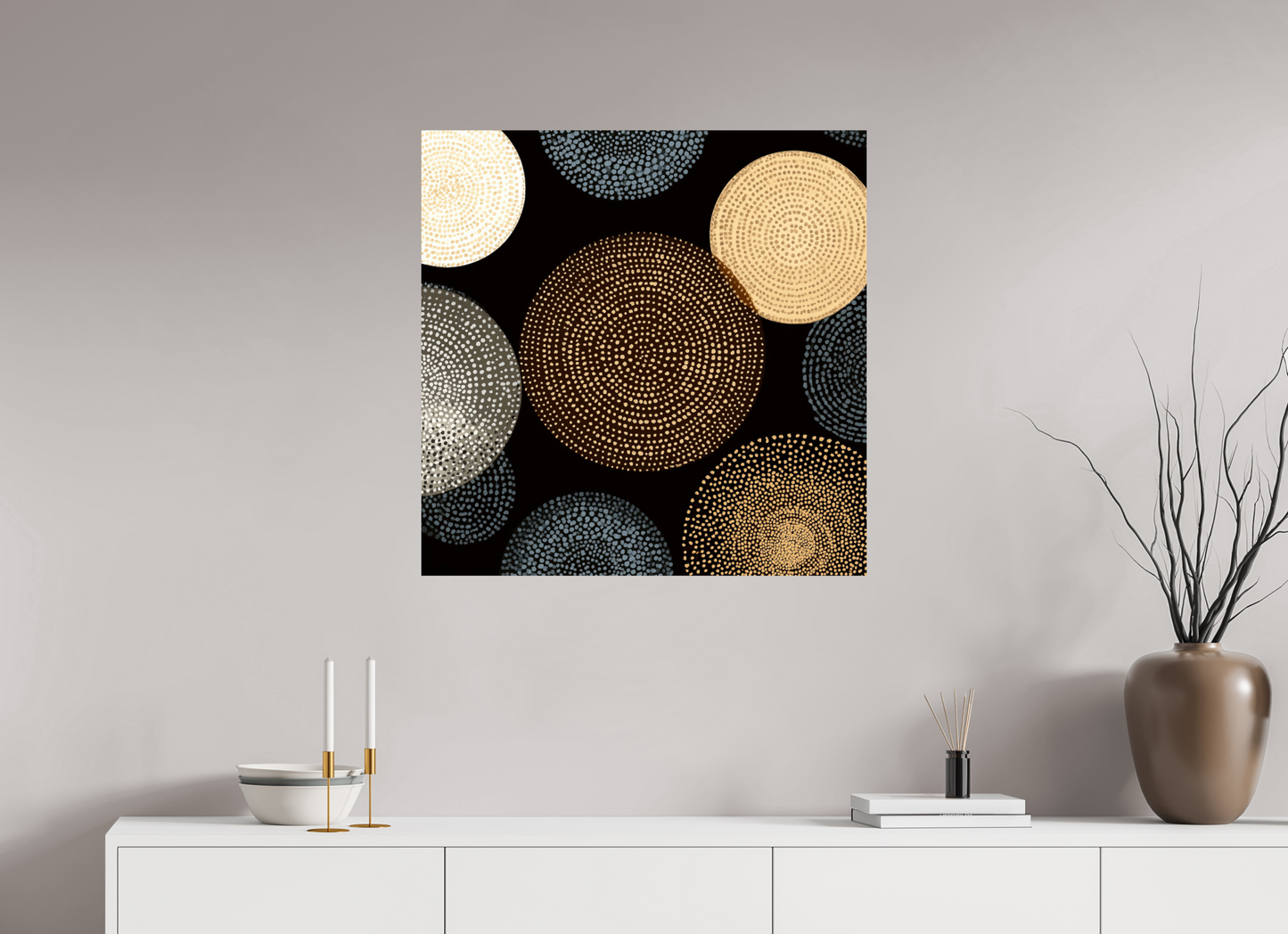 30 x 30″, Fine Art Print On Aluminum Dibond Dot Circles