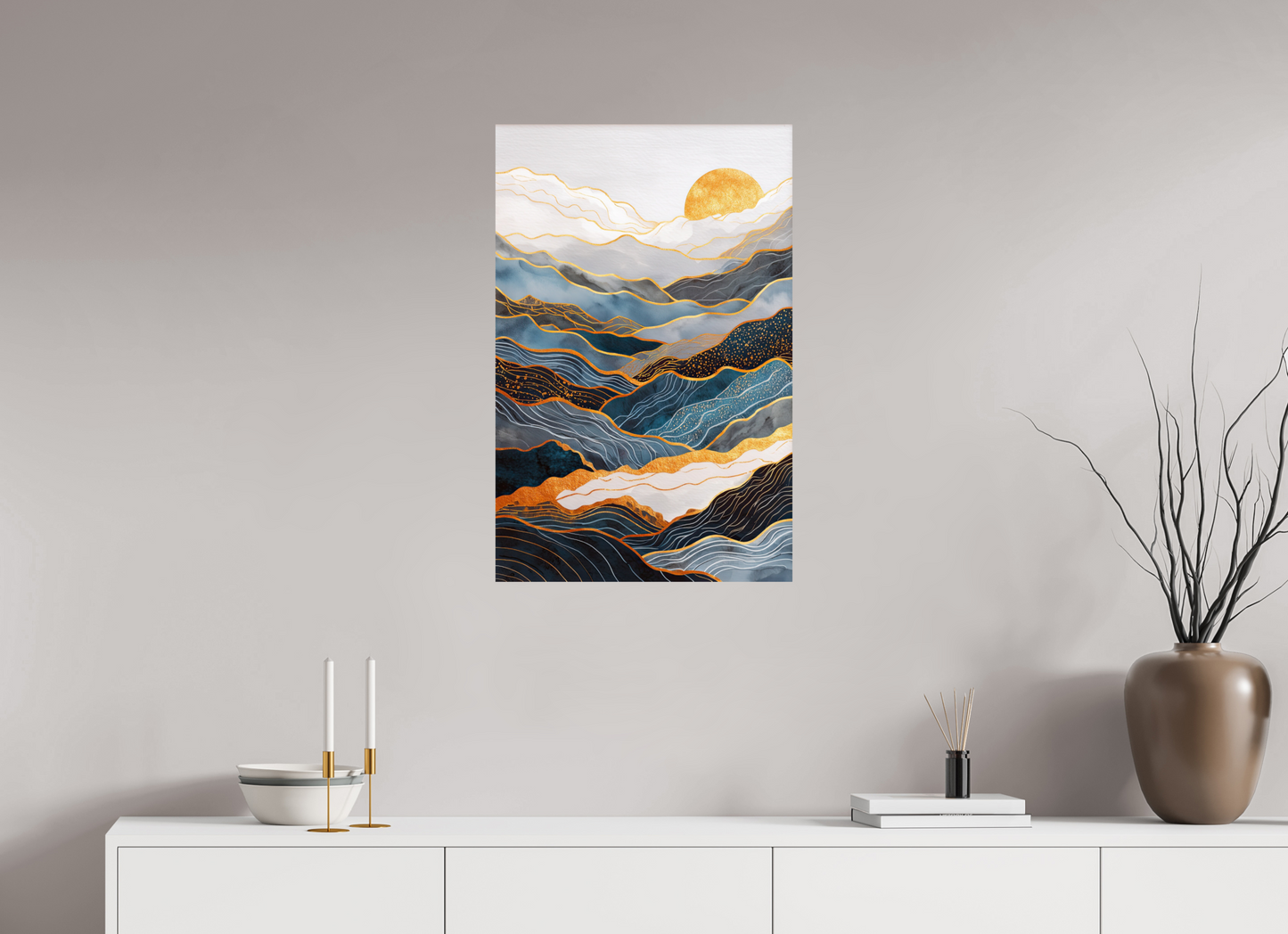 20 x 30.8″, Fine Art Print On Aluminum Dibond Abstract Art Deco Mountains