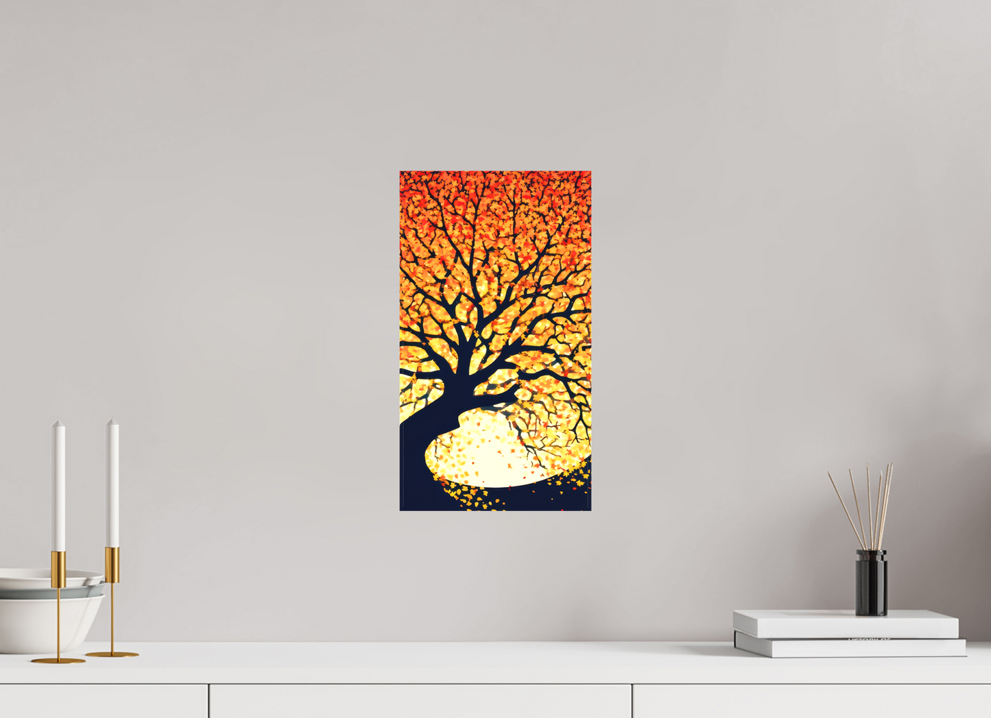8 x 14.4″, Textile on Canvas Autumn Moon