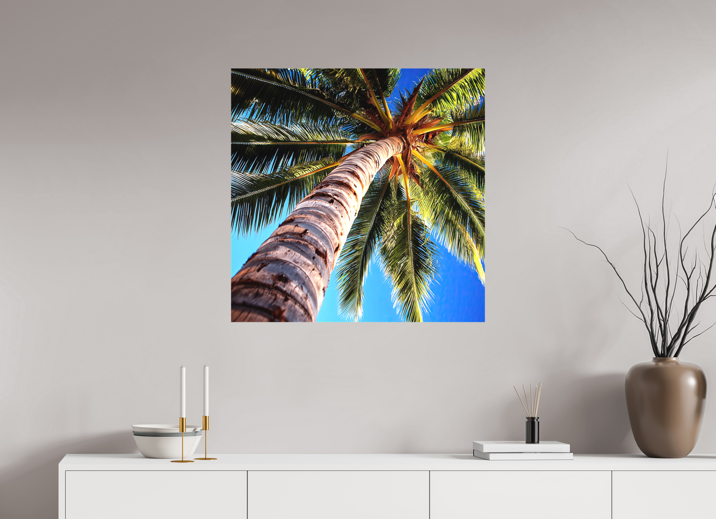 30 x 30″, Textile on Canvas Palm Tree