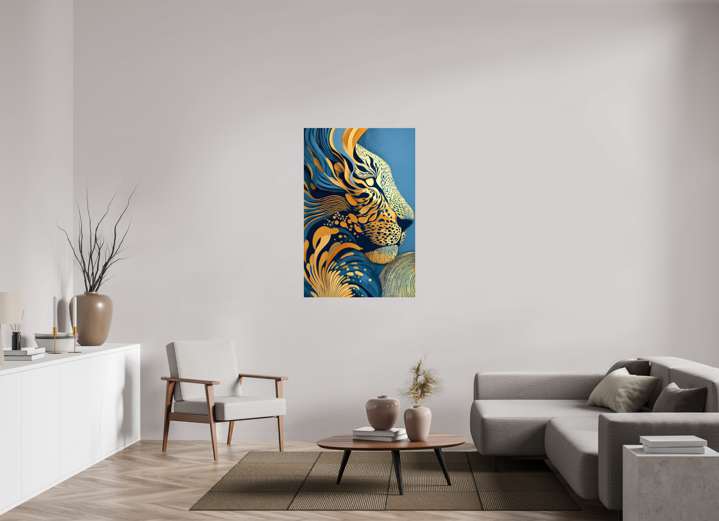 32 x 48.7″, Fine Art Print On Aluminum Dibond Yellow & Blue Cheetah