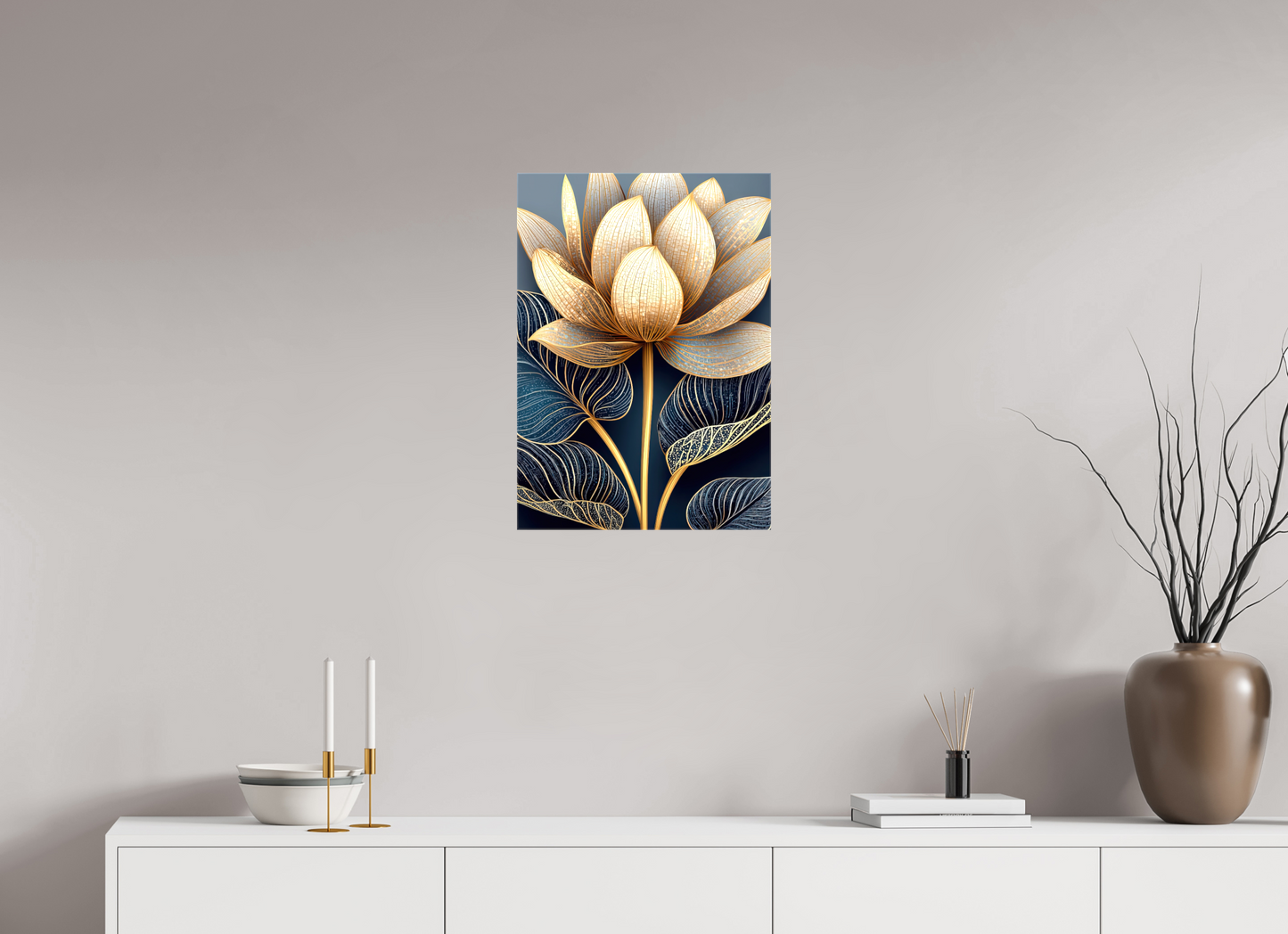 ISO A2 (42 x 59,4 cm), Glossy Canvas Art Deco Lotus Flower