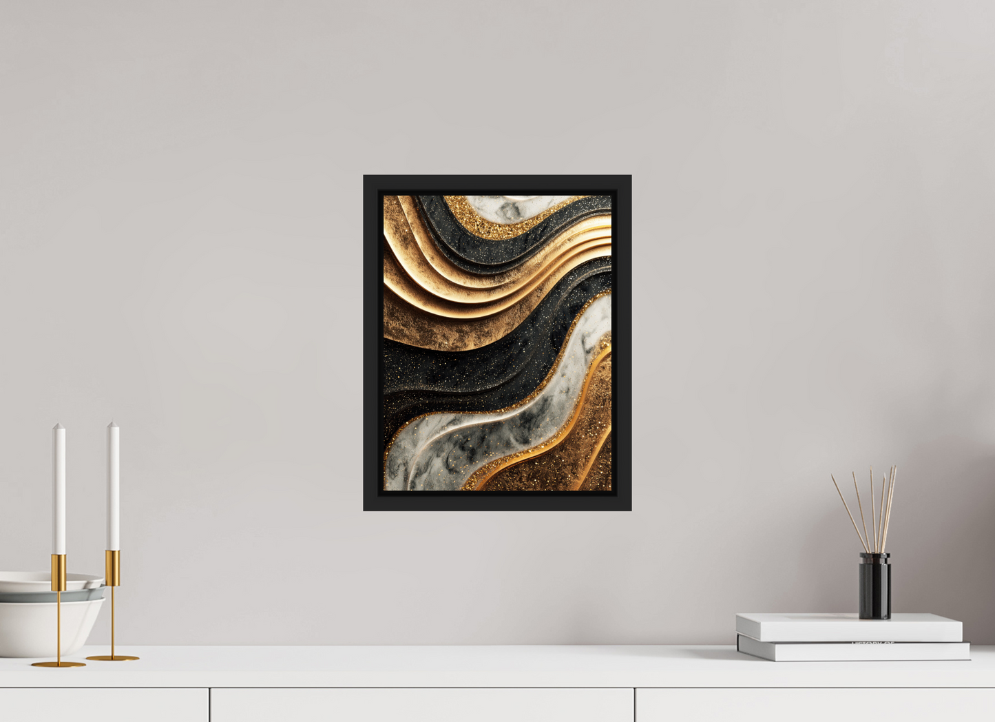 10 x 13″, Fine Art Print on Aluminum Dibond with Boarder Gold Marble Swirl