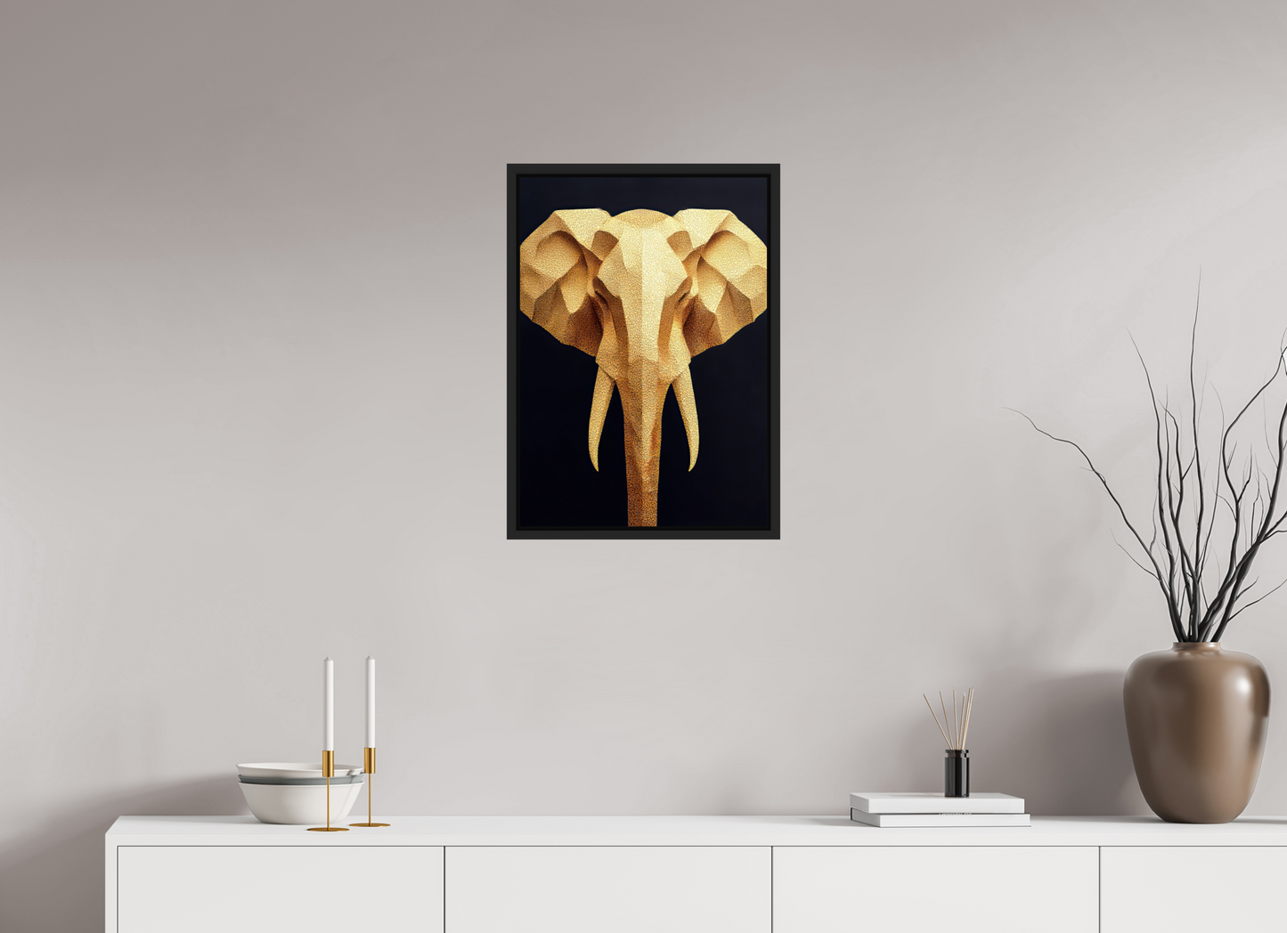 ISO A2 (42 x 59,4 cm), Fine Art Print on Aluminum Dibond with Boarder Gold Elephant