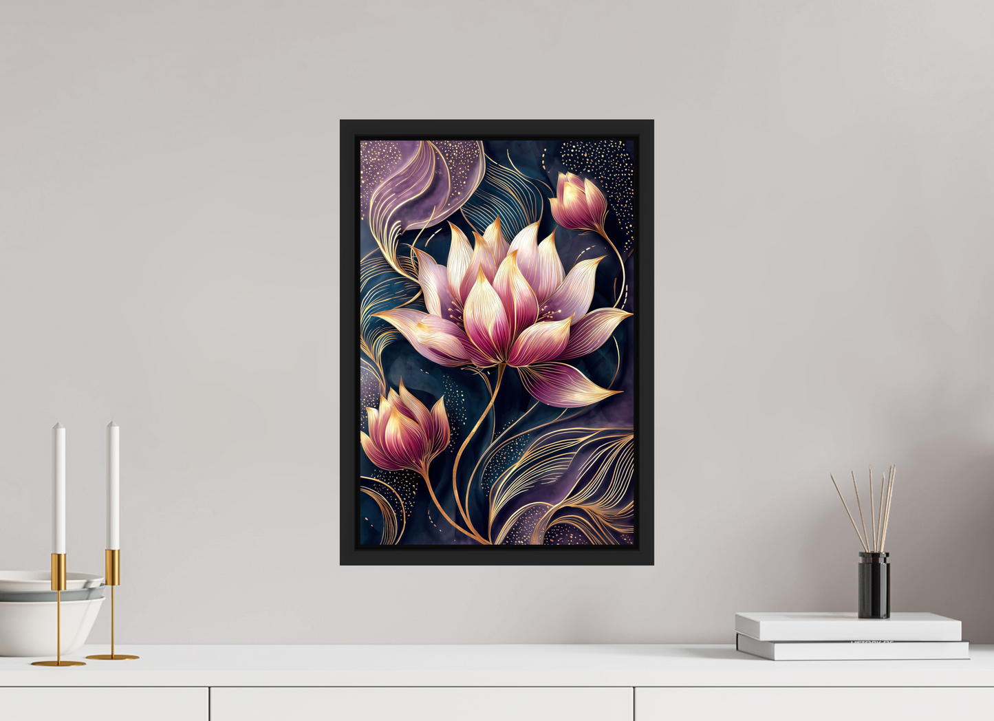 12 x 17.8″, Fine Art Print on Aluminum Dibond with Boarder Art Deco Purple Lotus