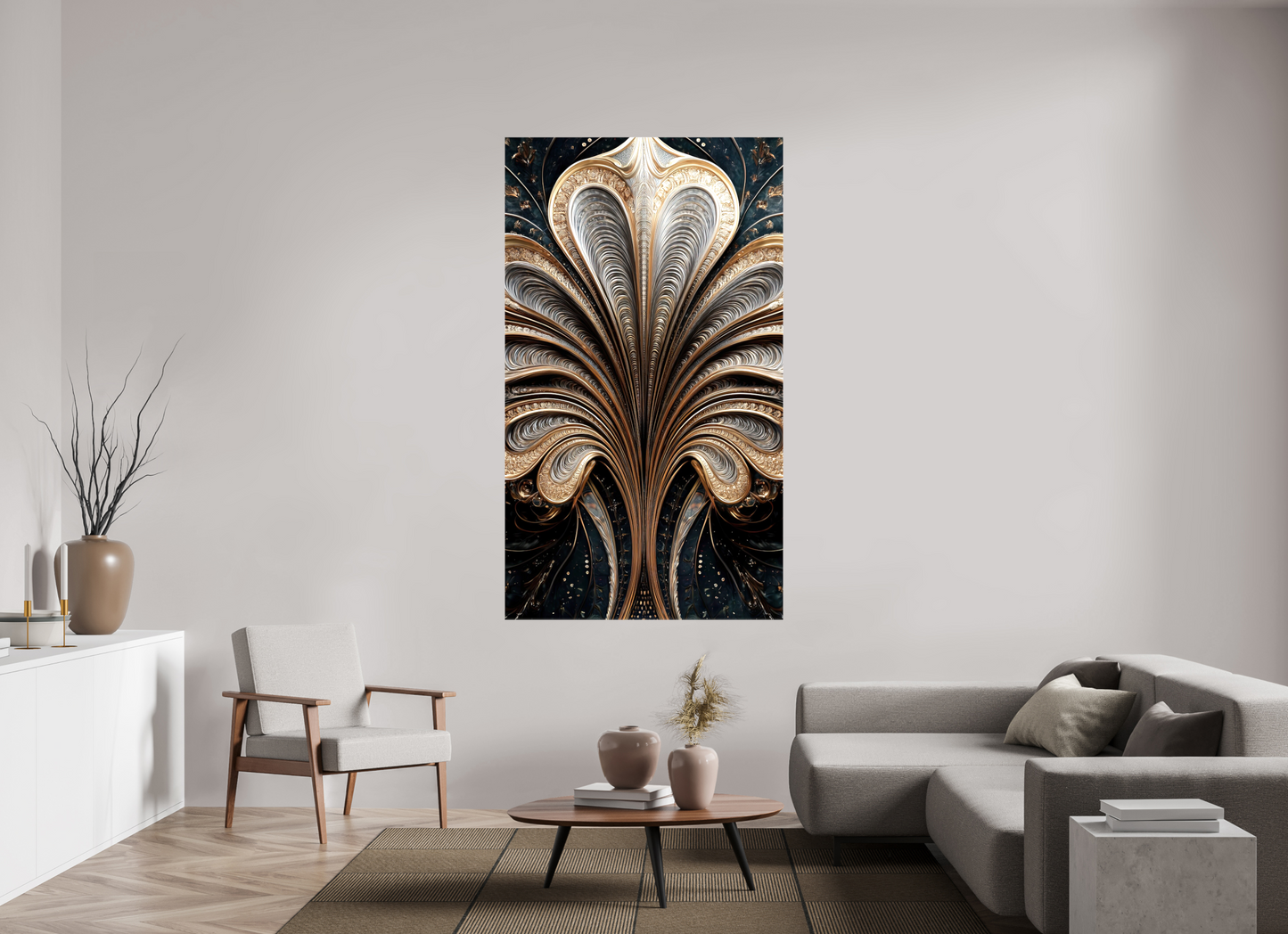 43 x 74.8″, Glossy Canvas Art Deco Abstract Flower 3