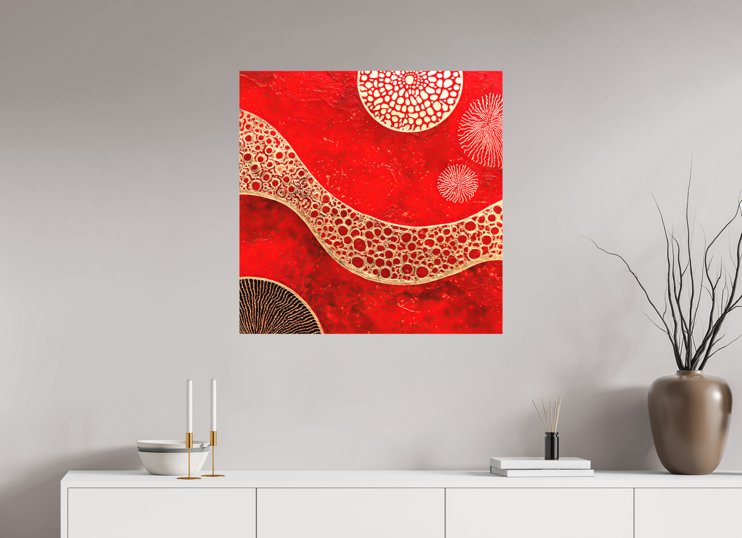 30 x 30″, Textile on Canvas Blood Cells