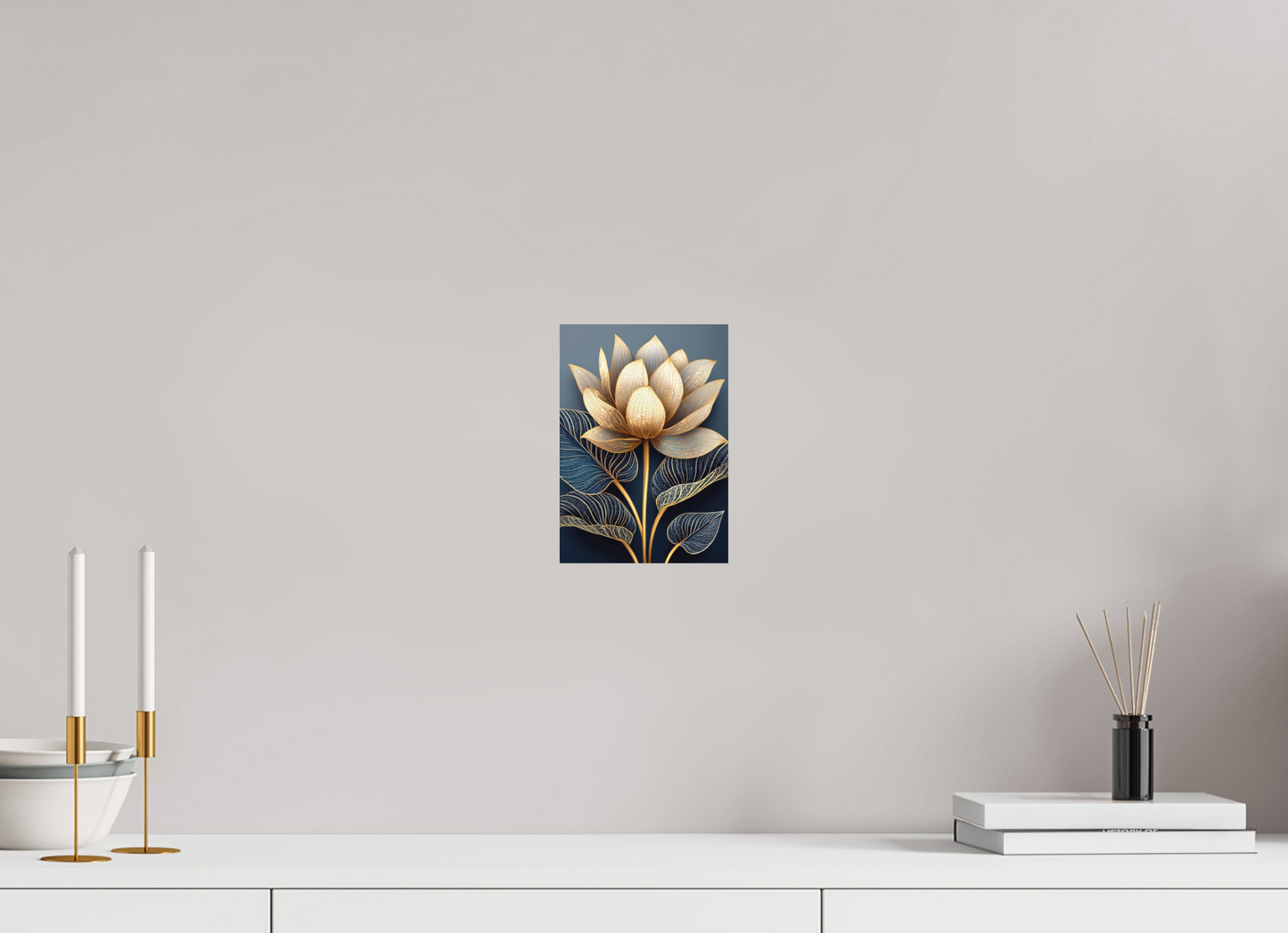 ISO A5 (14,8 x 21 cm), Photo Print on Aluminum Backing Art Deco Lotus Flower