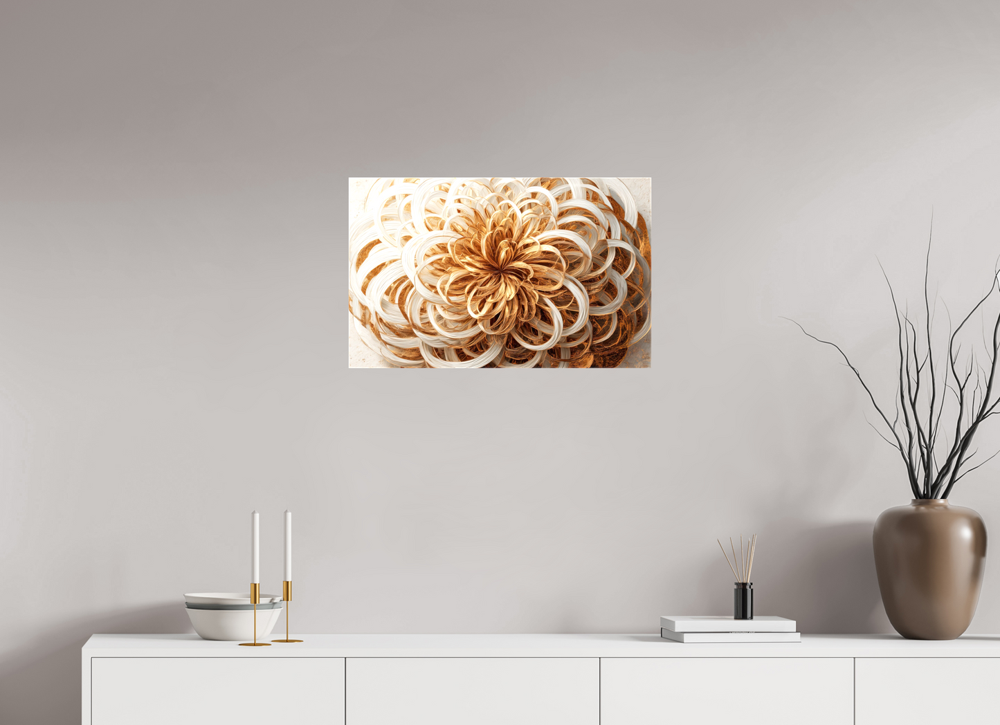25.6 x 16″, Glossy Canvas Abstract Gold Flower