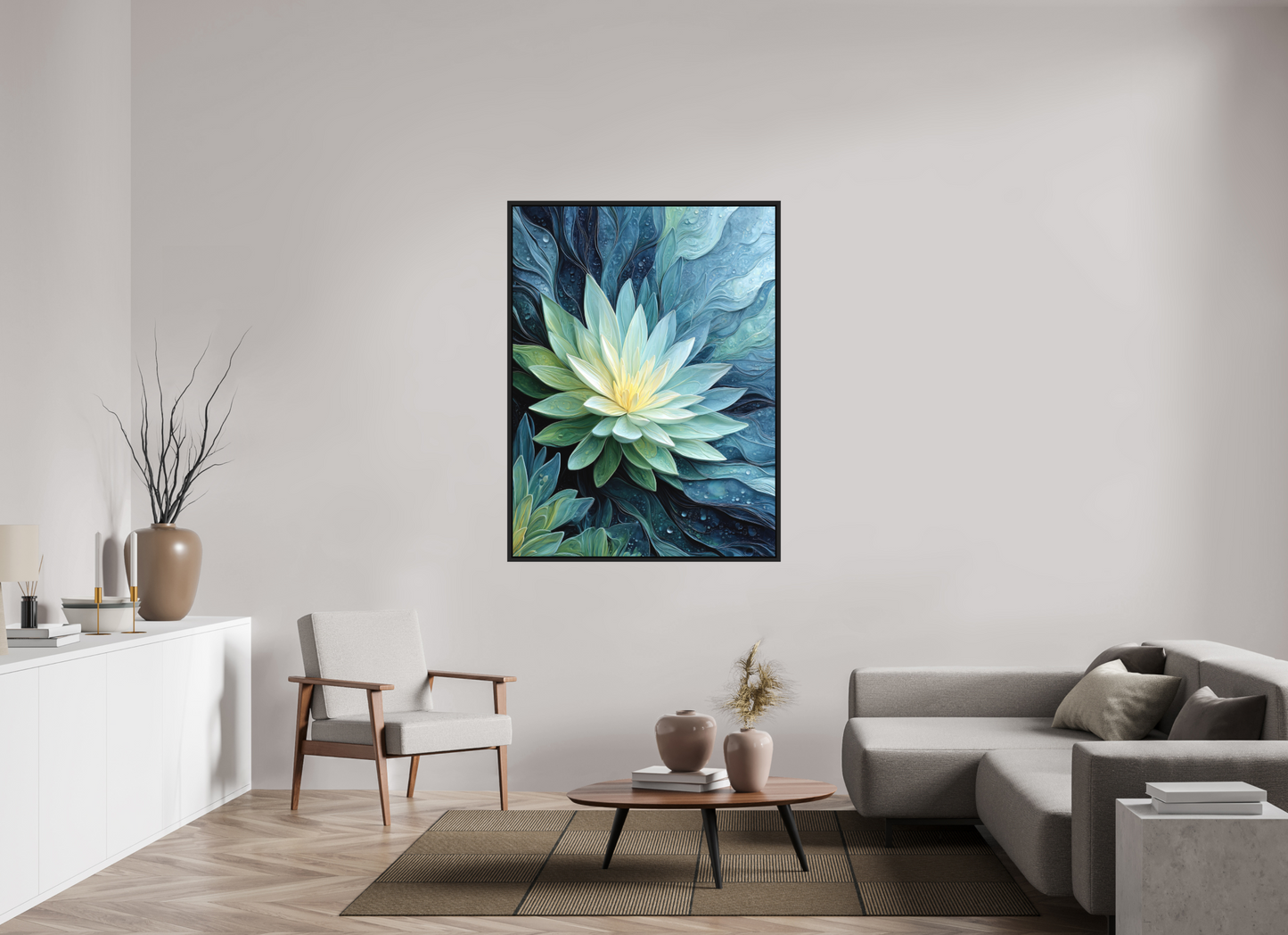 42 x 56″, Photo Print on Aluminum Backing with boarder Blue Lily